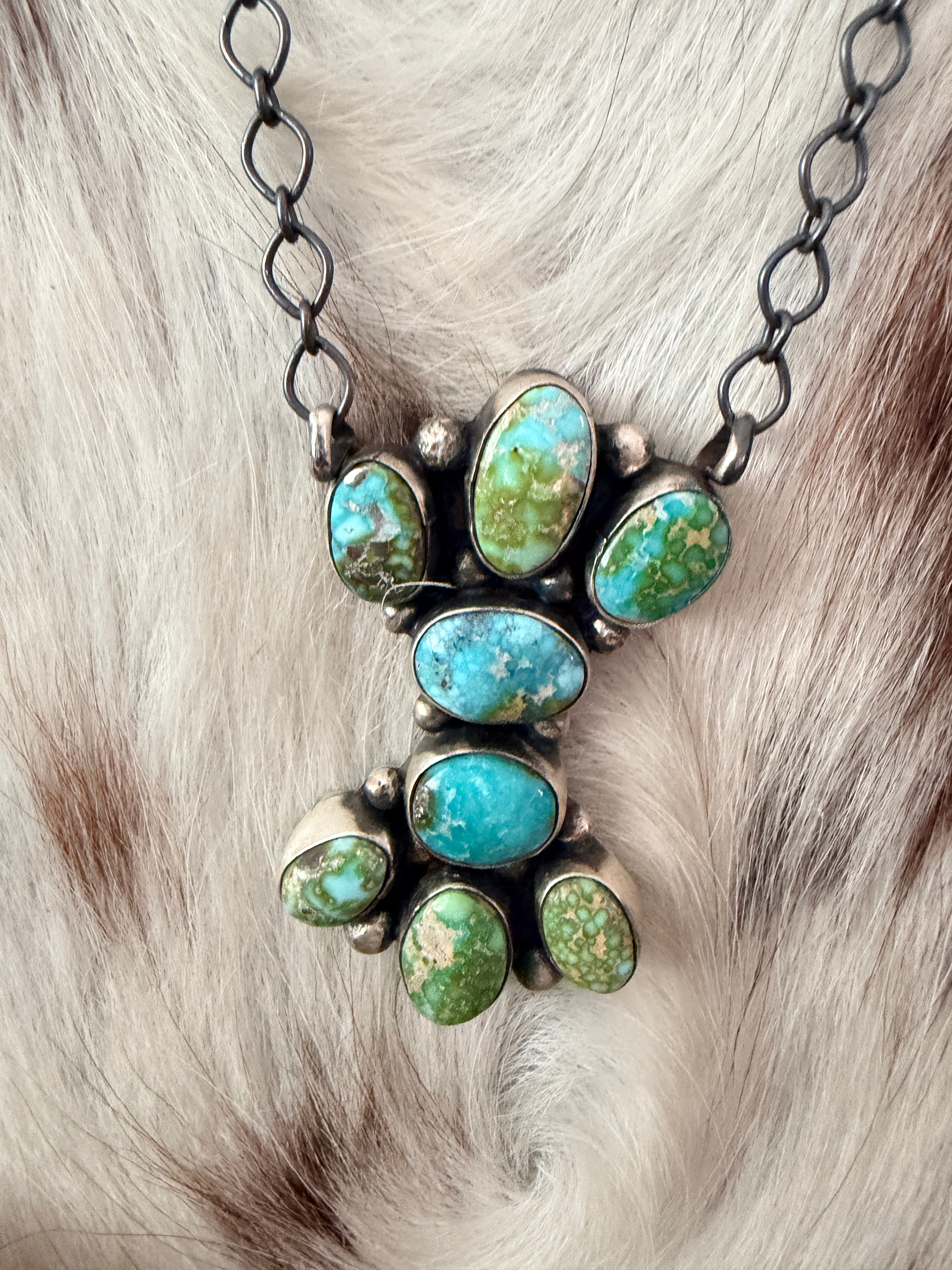 Handcrafted Sonoran Mountain Turquoise & Sterling Silver Cluster Necklace by Sheila Becenti