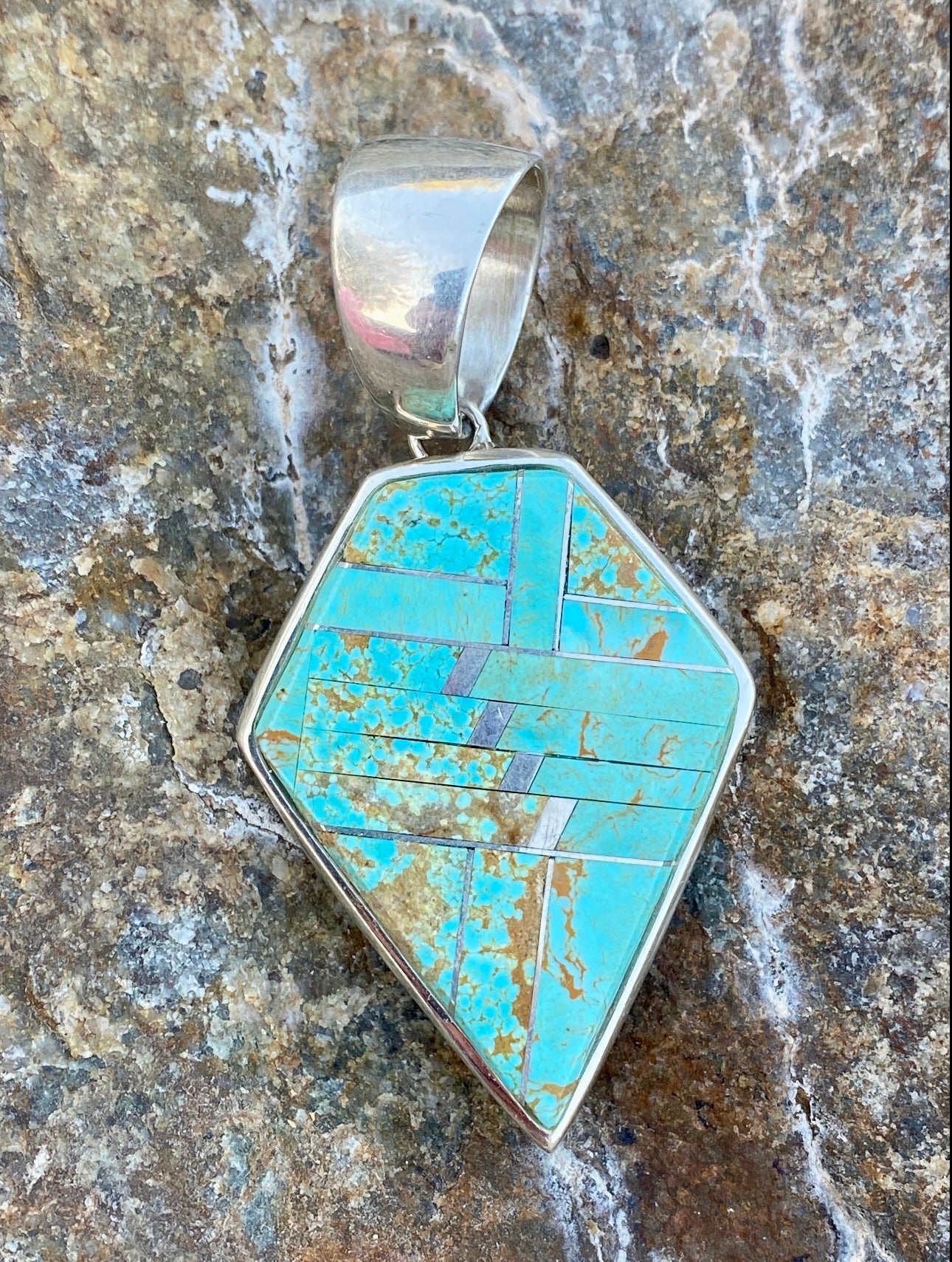 Navajo Turquoise 8 & Sterling Silver diamond shape Pendant