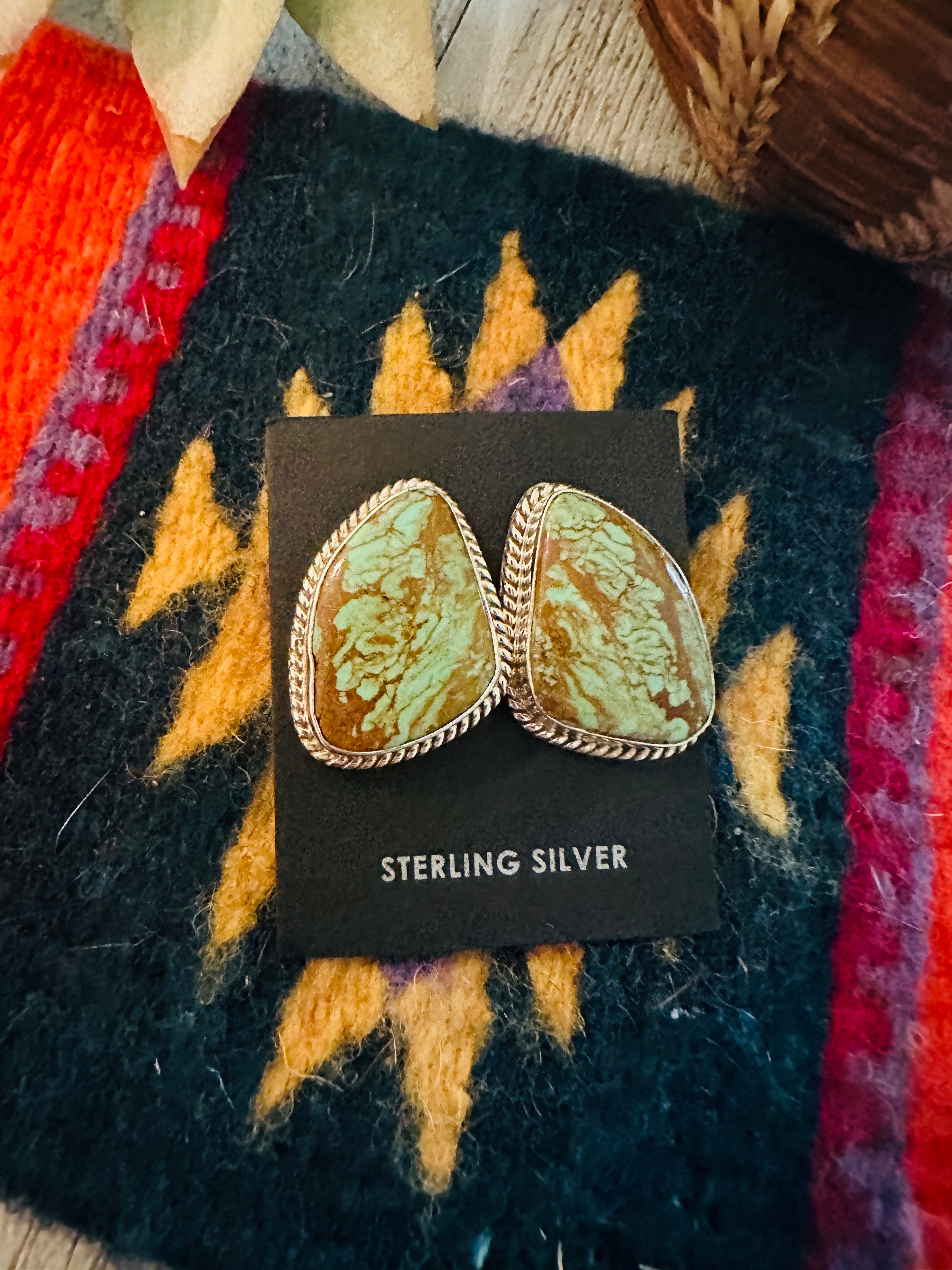 Navajo Variscite and Sterling Silver Post Earrings