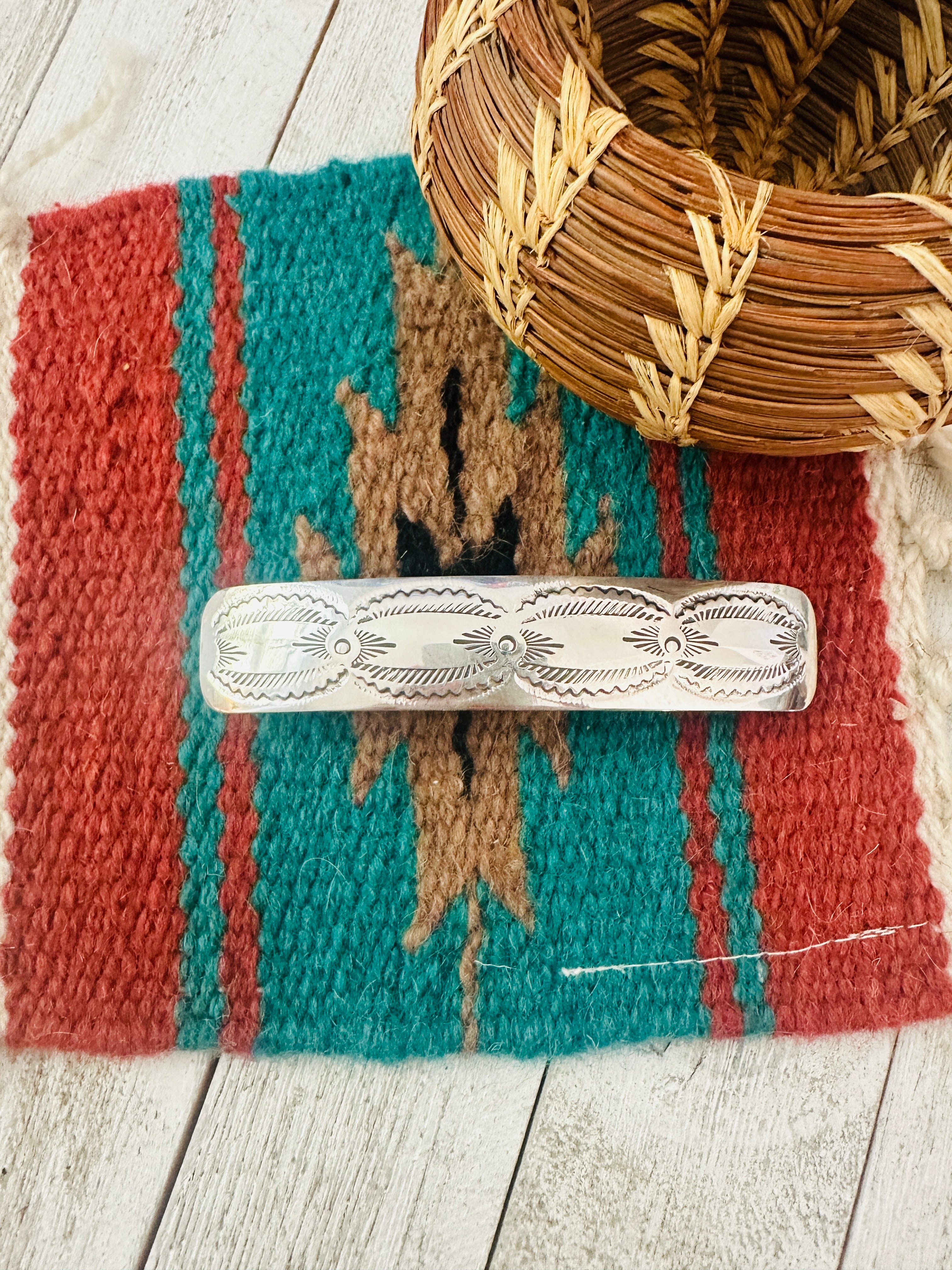 Navajo Hand Stamped Sterling Silver Hair Barrette