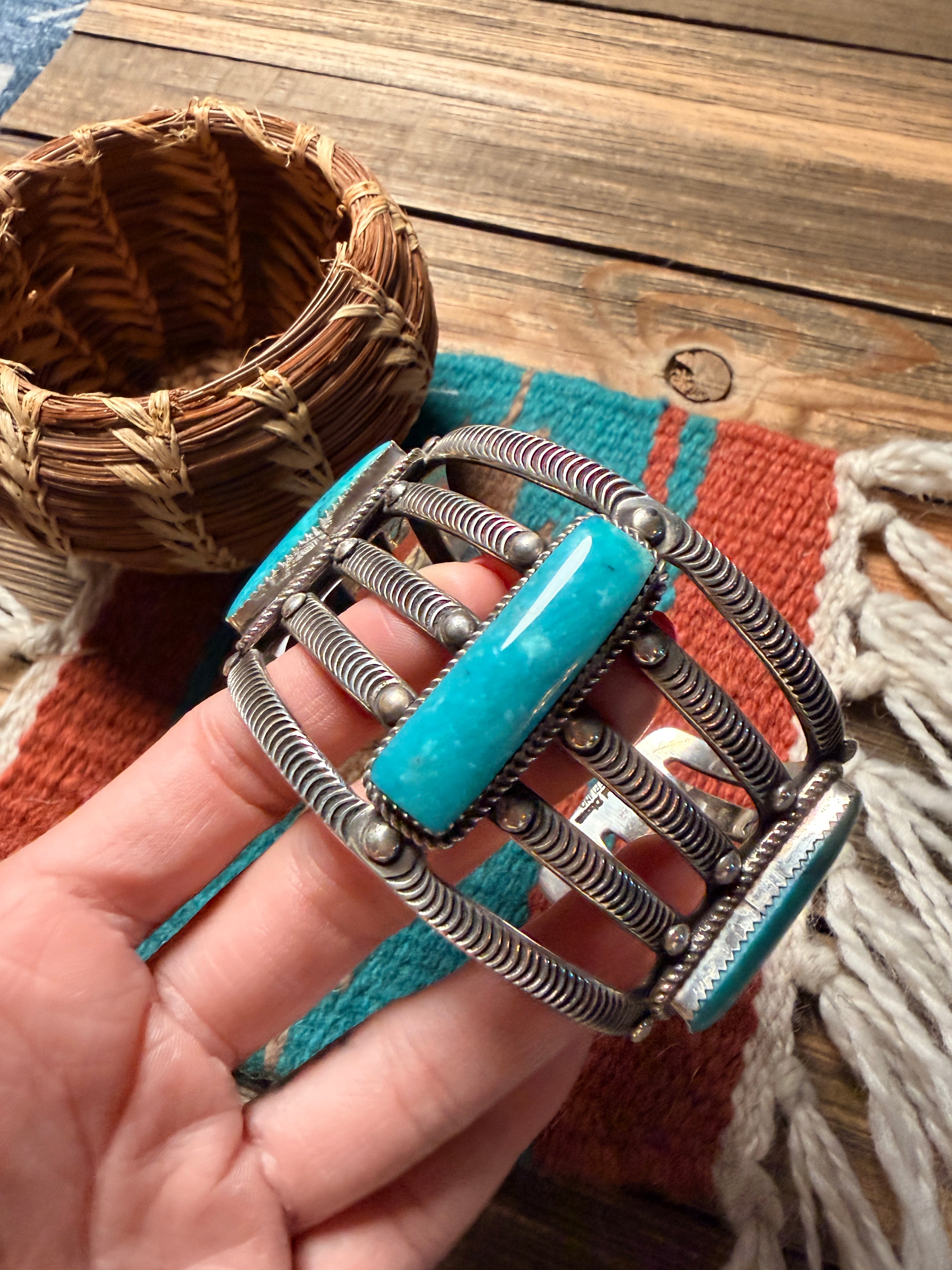 Handcrafted Turquoise & Sterling Silver Cuff Bracelet by Roland Dixson