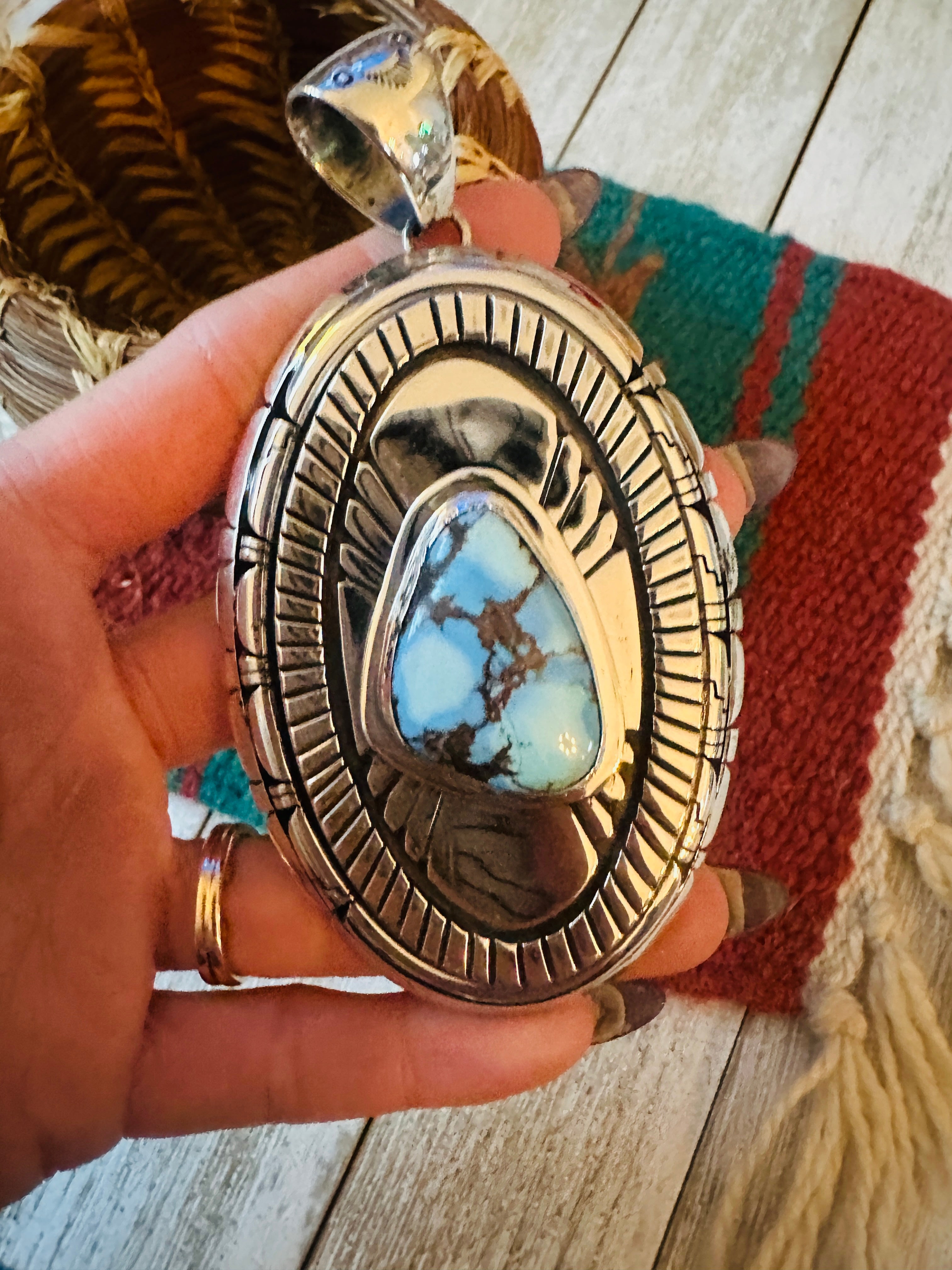 Handcrafted Golden Hills Turquoise & Sterling Silver Pendant