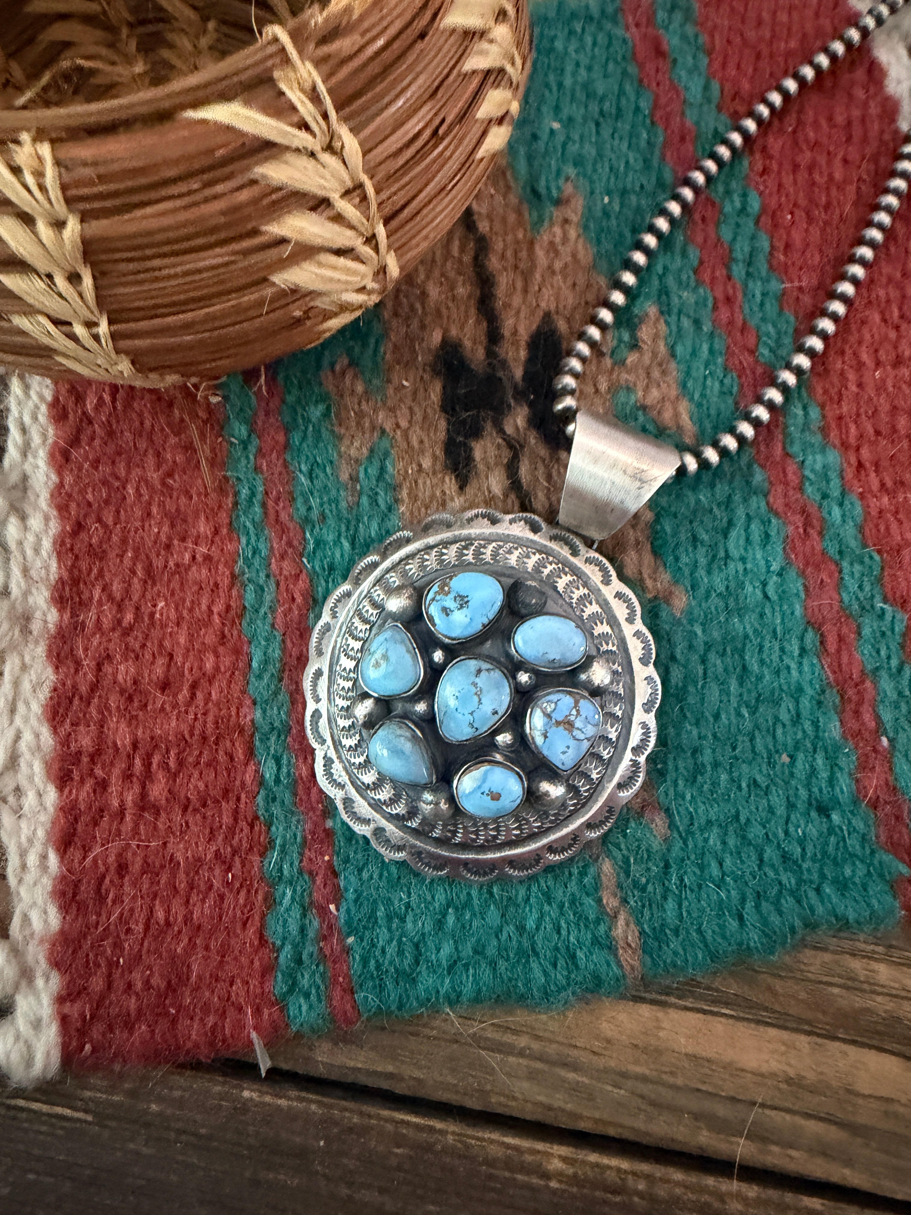 Handcrafted Sterling Silver & Golden Hills Turquoise Concho Pendant by Chimney Butte