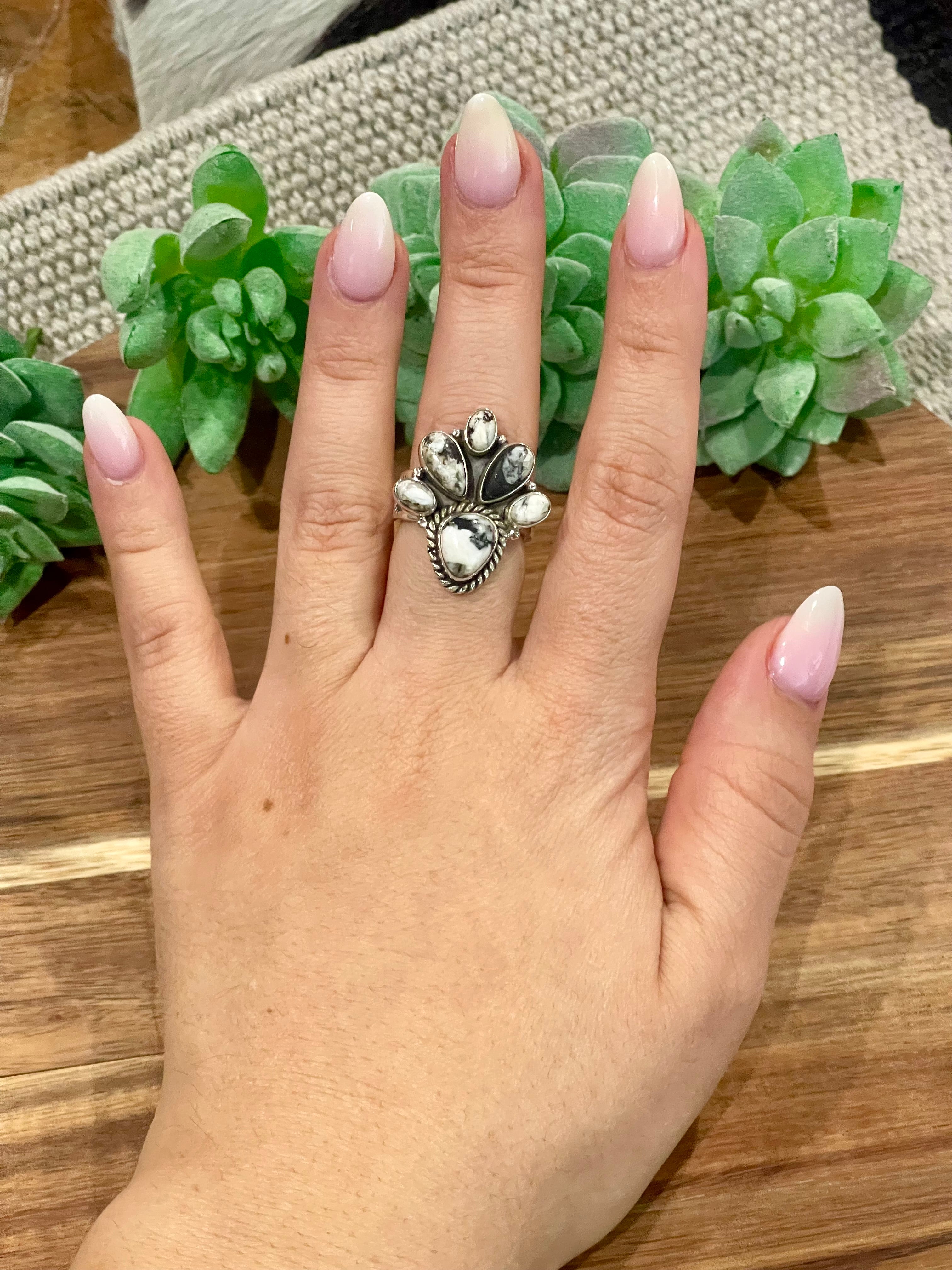 Handmade Sterling Silver & White Buffalo Adjustable Ring