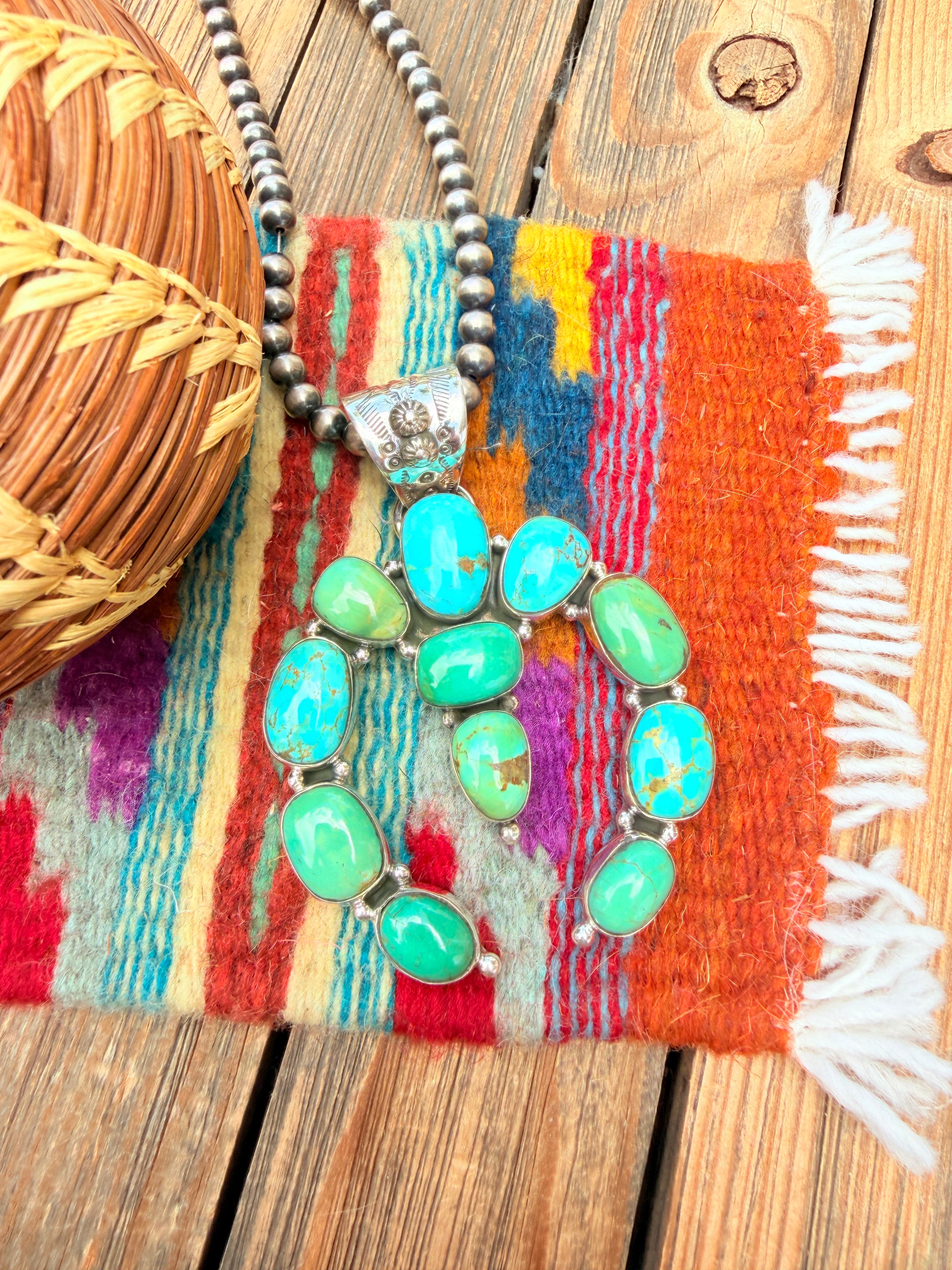 Handmade Sterling Silver Turquoie Naja Pendant By Dan Dodson larger style