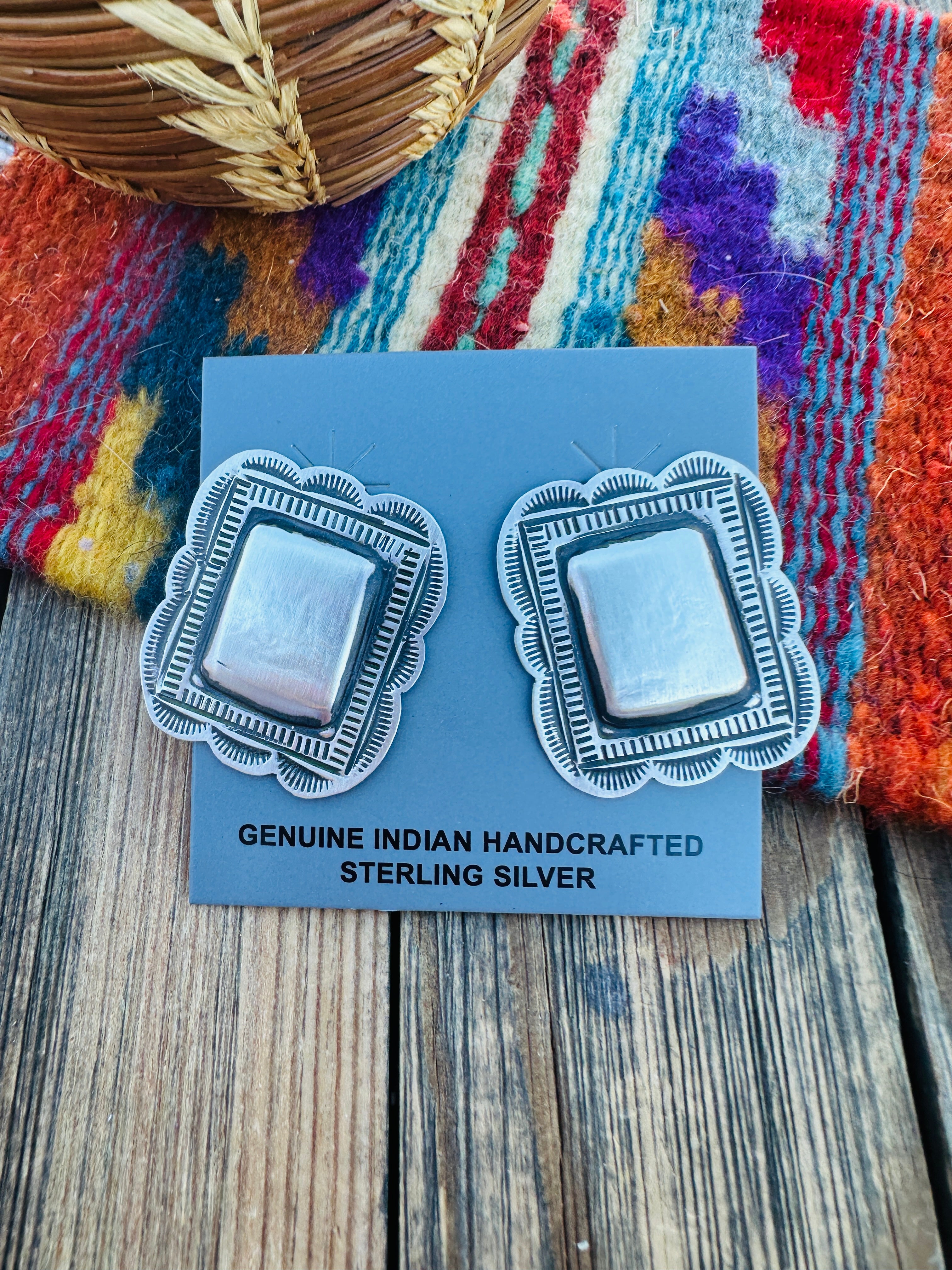 Handcrafted Sterling Silver Concho Post Earrings by Leander Tahe