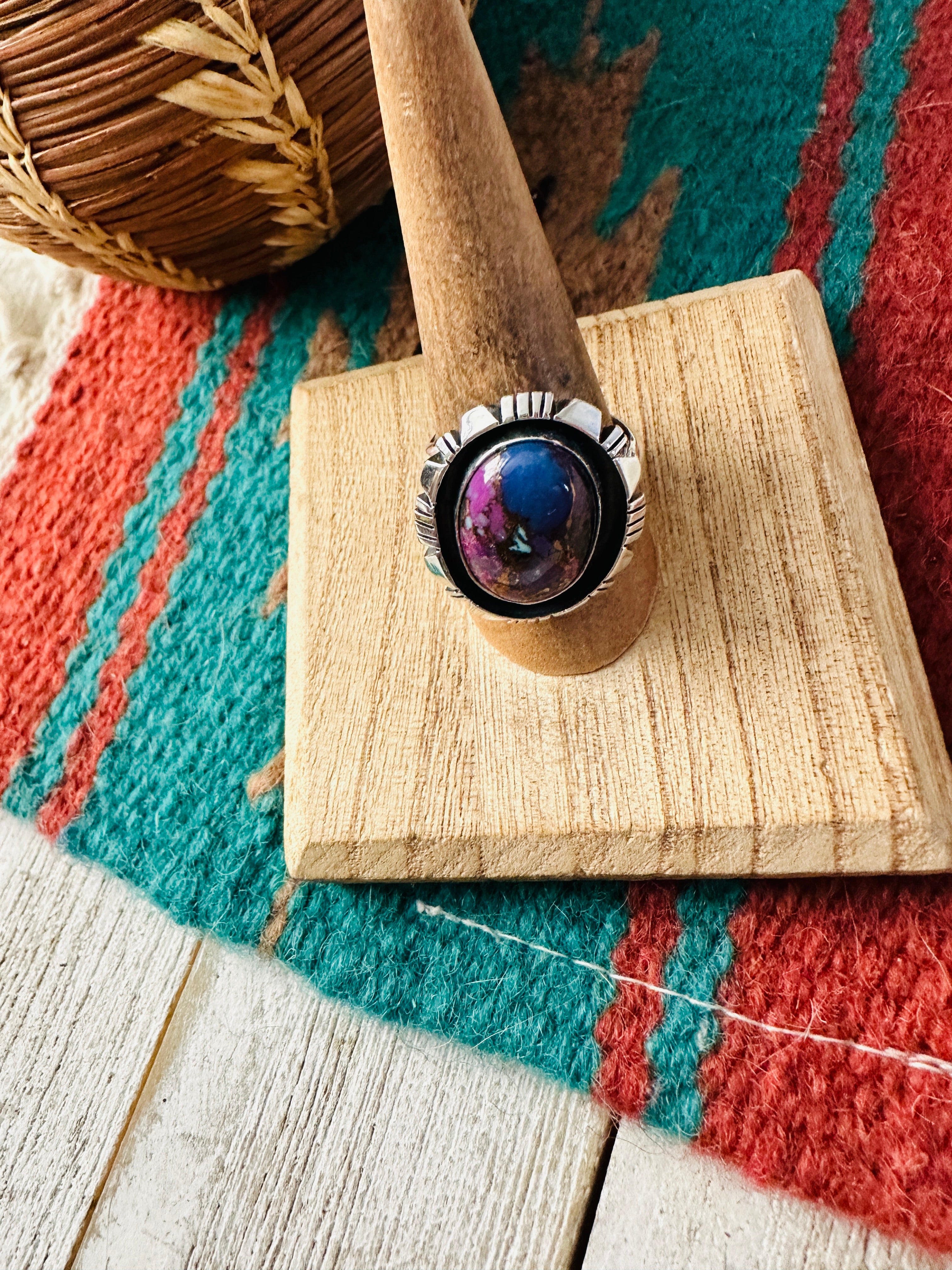 Navajo Sterling Silver & Pink Dream Mojave Adjustable Ring