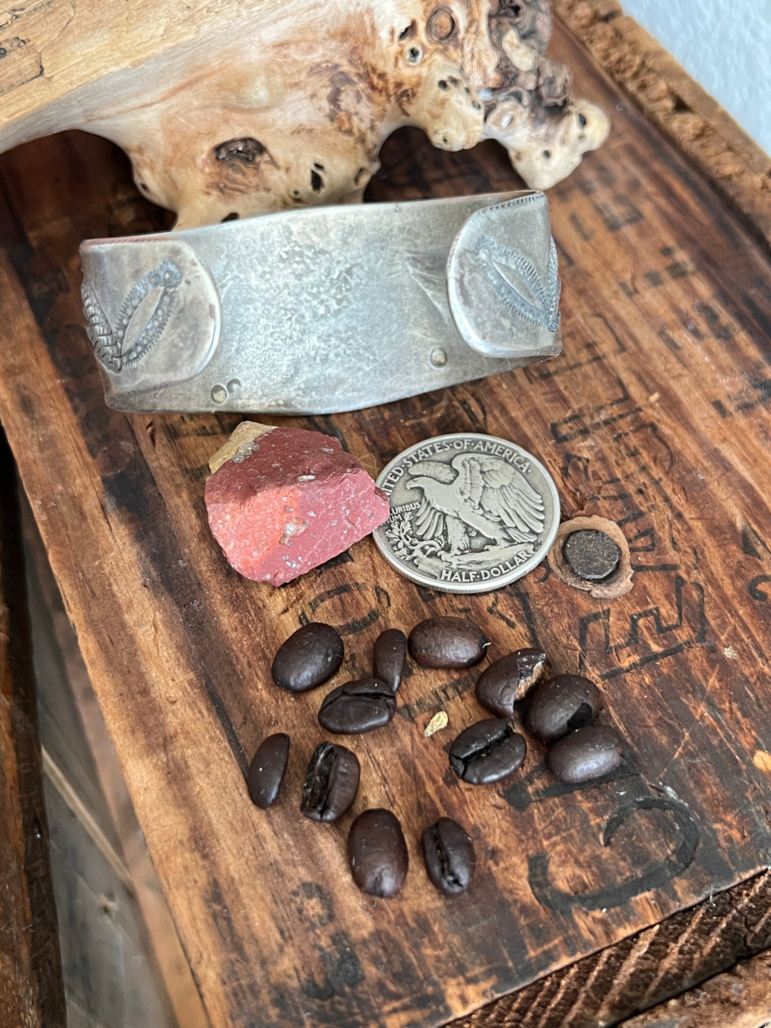Hand Forged Old Pawn Sterling Silver Ingot Cuff Bracelet w/ Turquoise by Santa Fe Artist, Buffalo: The Spurs