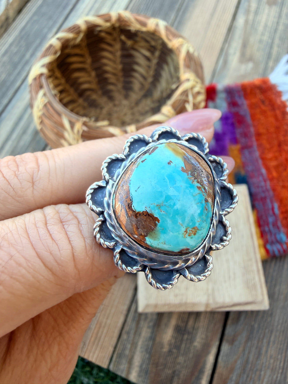 Handcrafted Royston Turquoise & Sterling Silver Ring 8 by Rosella Paxson