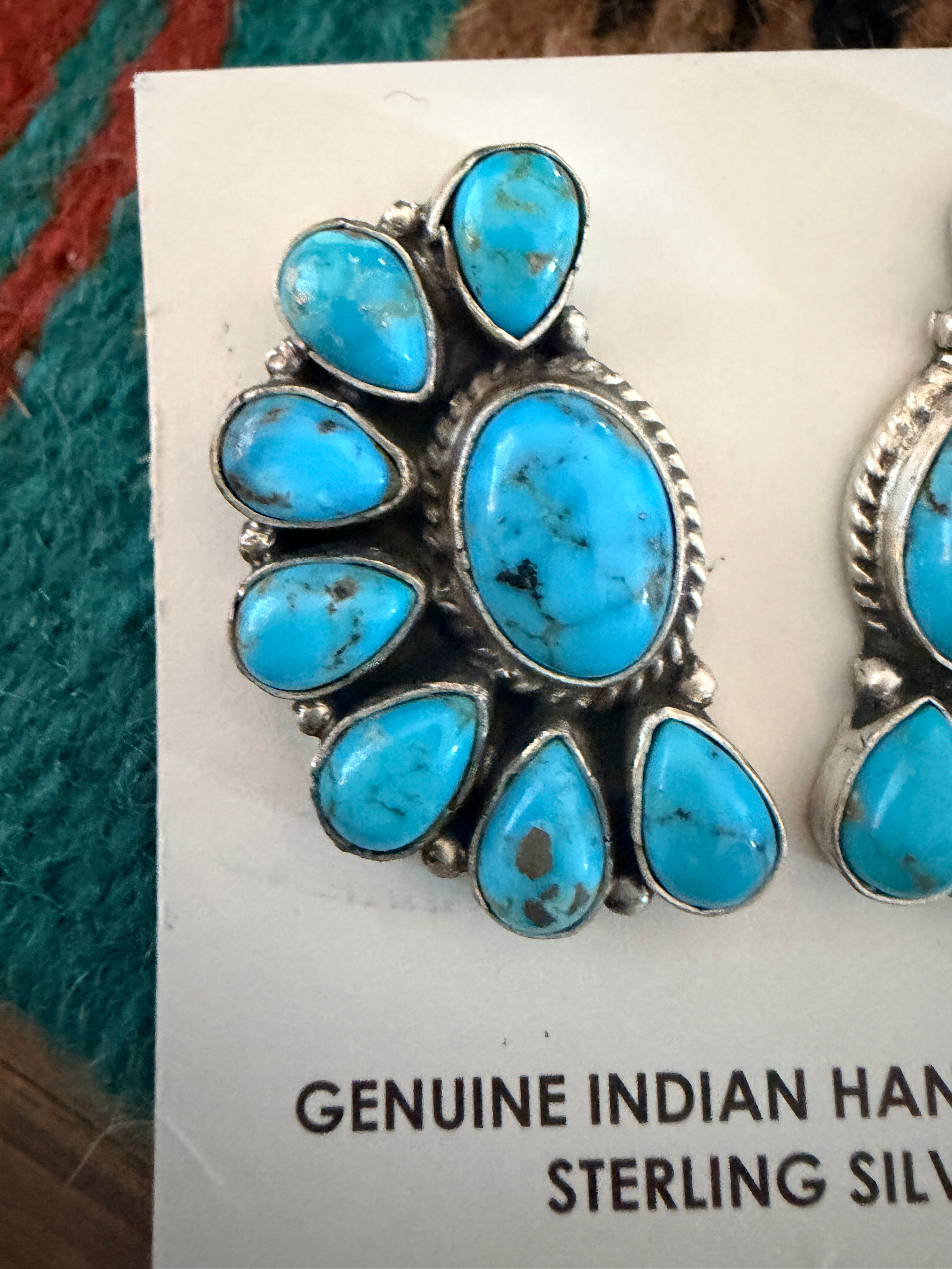 Handcrafted Turquoise & Sterling Silver Cluster Post Earrings by Marcella Jamss