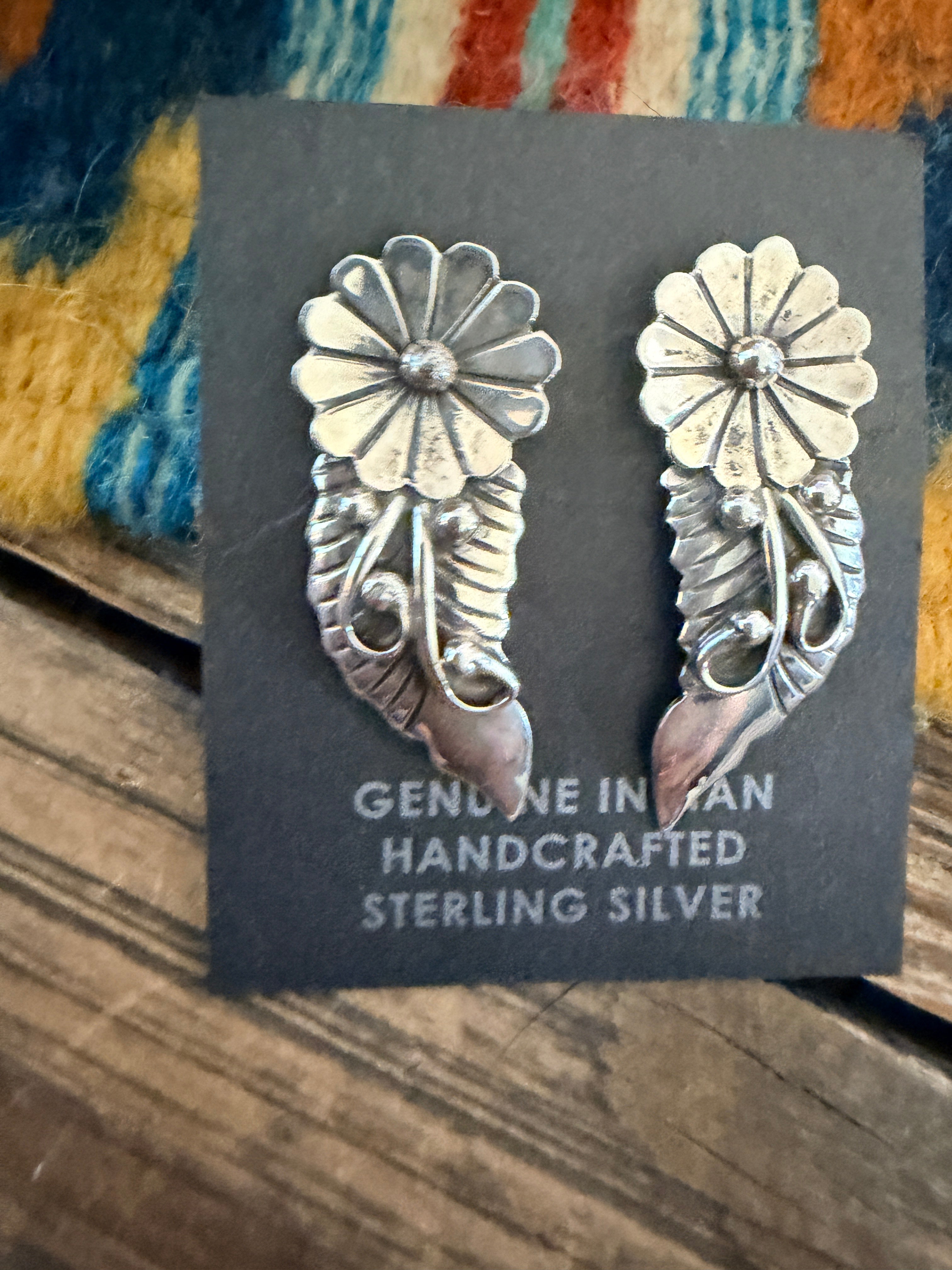 Handcrafted Old Pawn Sterling Silver Flower Post Earrings by Max Calabaza