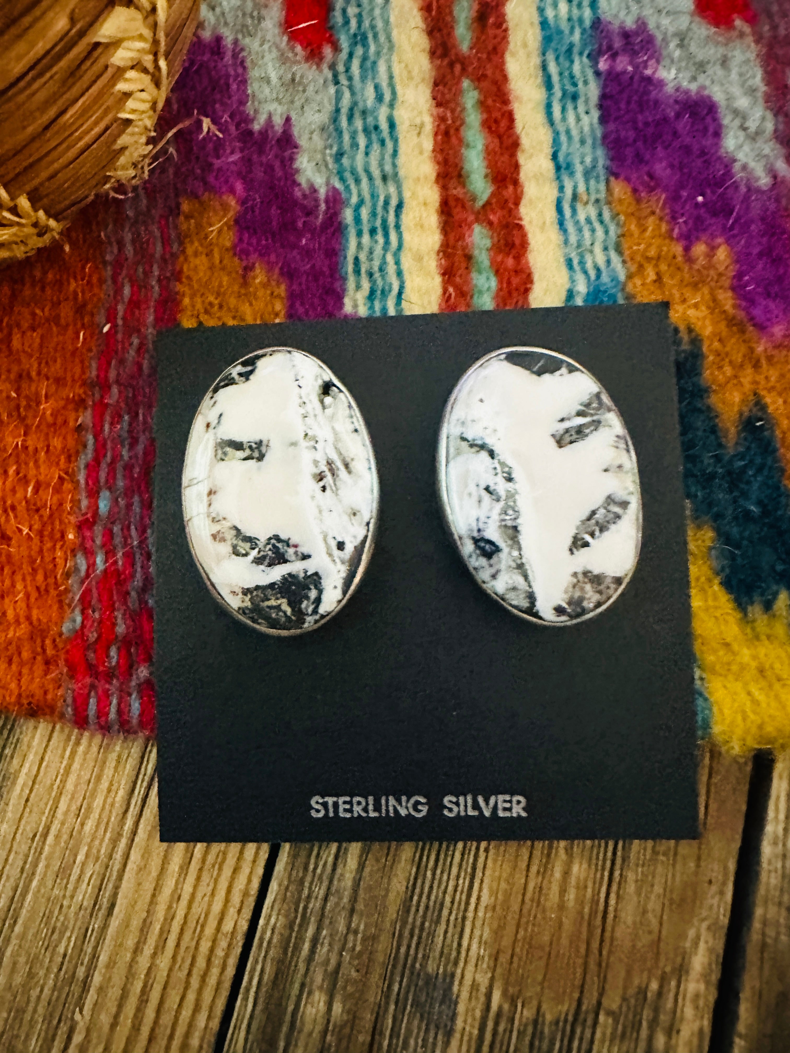 Handcrafted White Buffalo & Sterling Silver Post Earrings