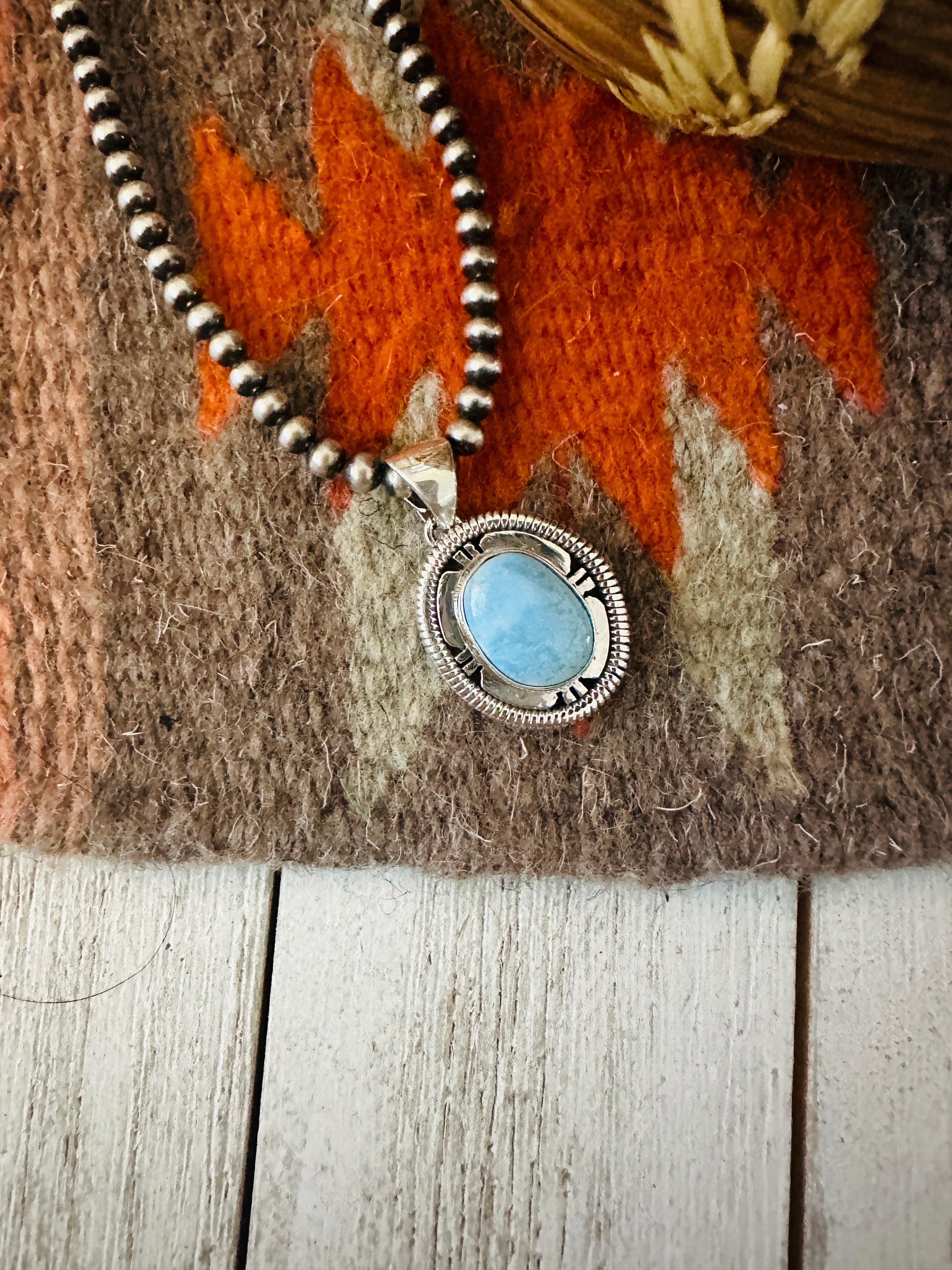 Navajo Sterling Silver & Larimar Pendant by Wydell Billie