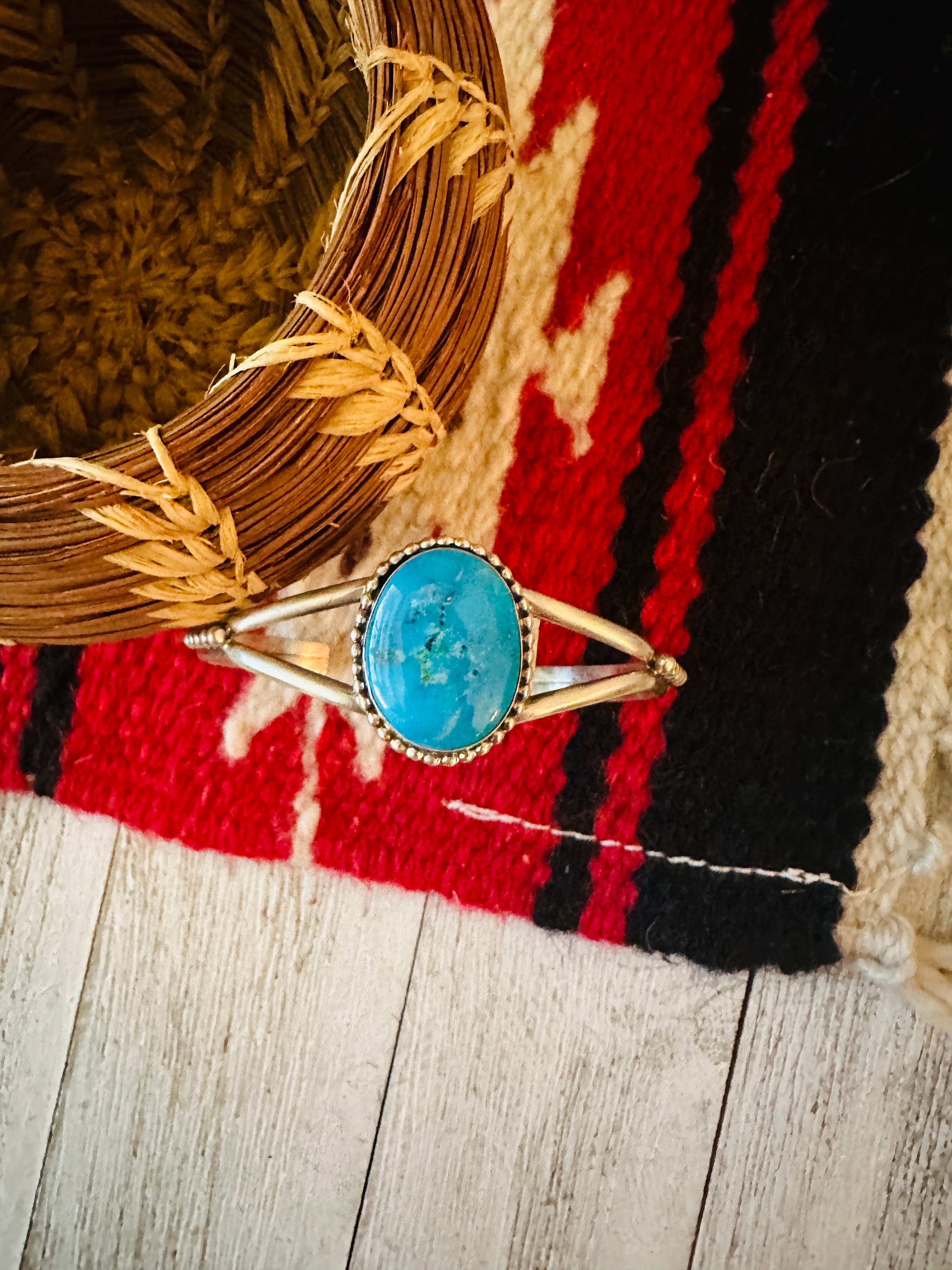 Navajo Sterling Silver & Turquoise Cuff Bracelet by V. Williams