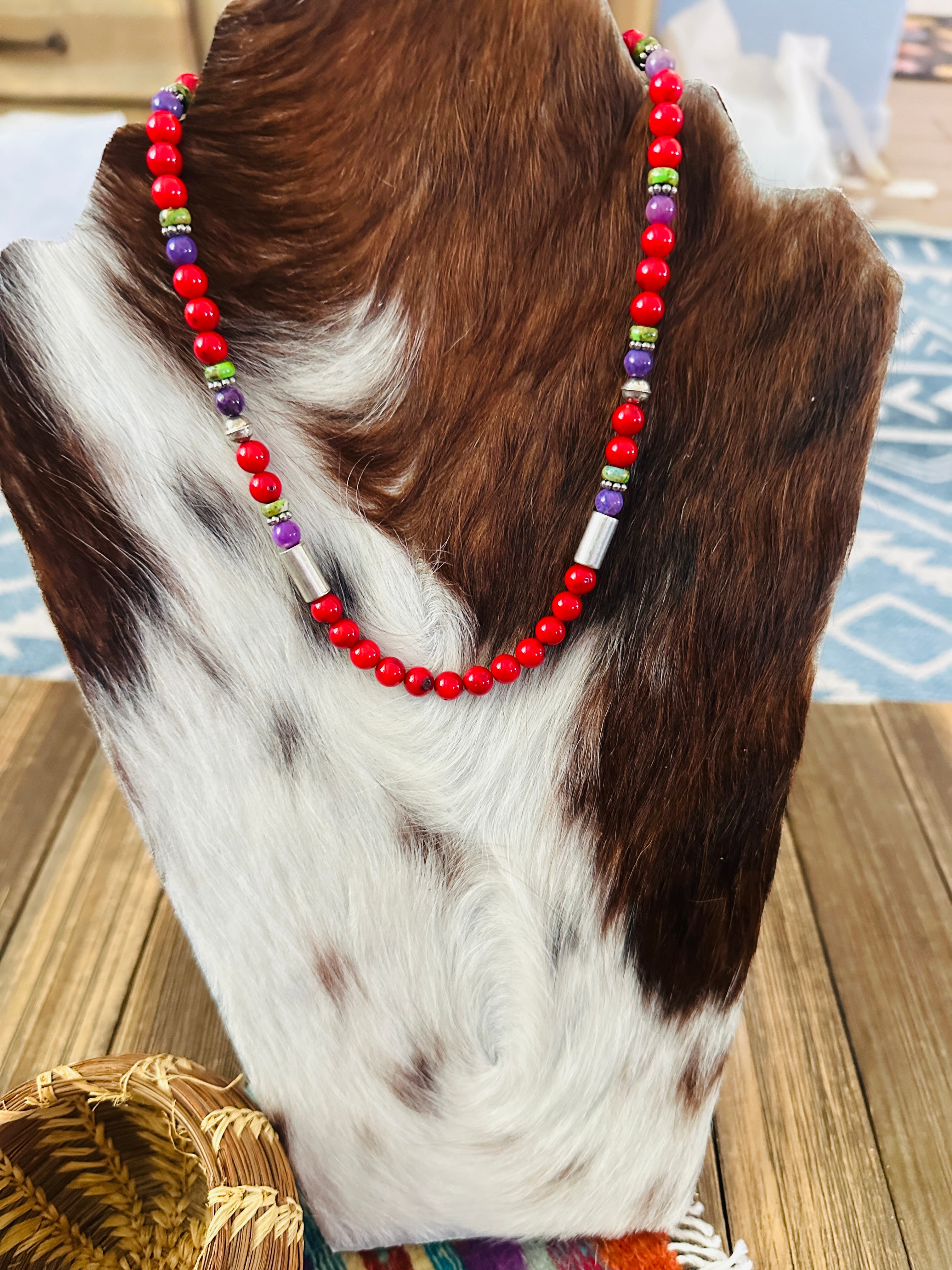 Handcrafted Multi Stone & Sterling Silver Beaded 16” Necklace by T & R Singer