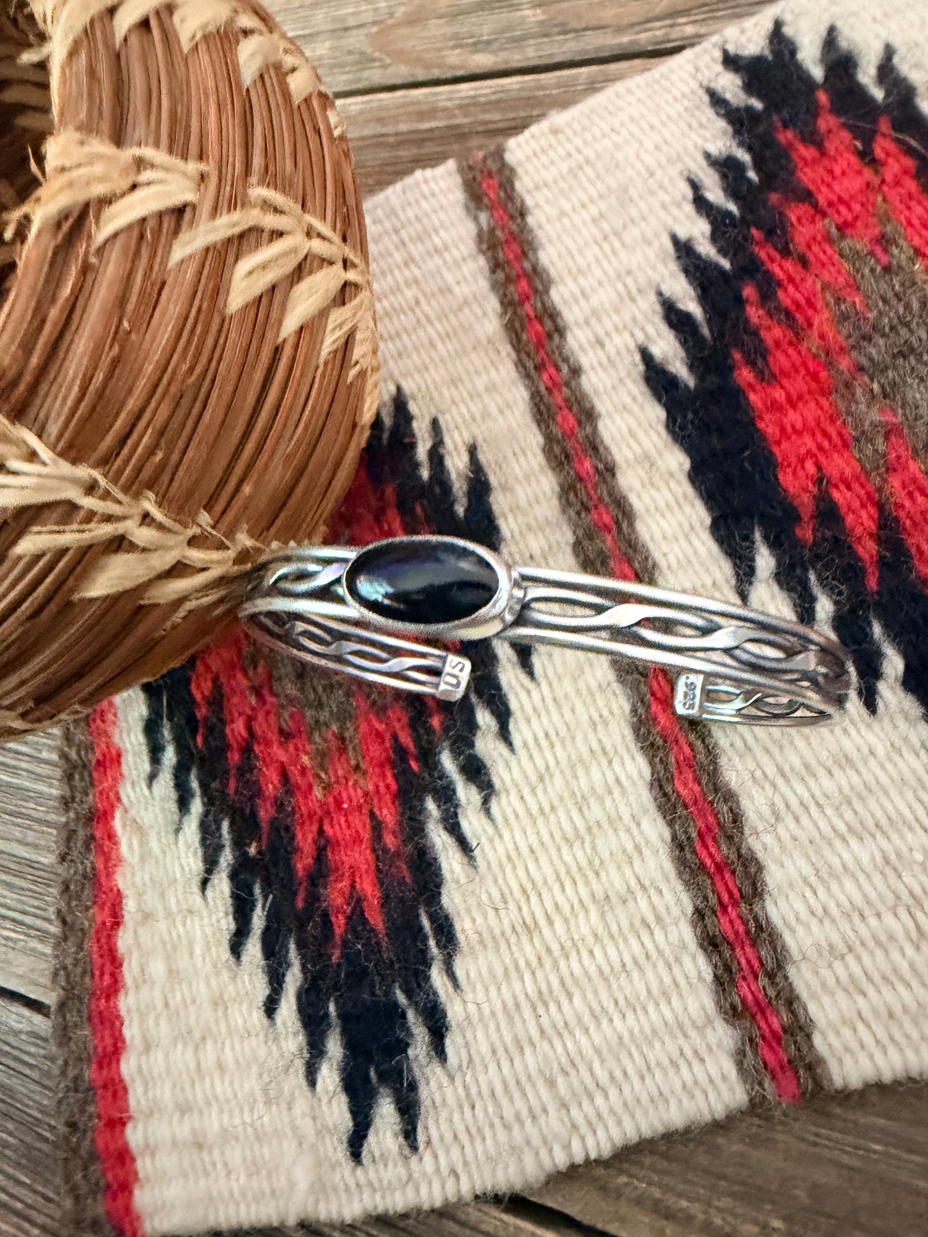 Handcrafted Black Onyx & Sterling Silver Cuff Bracelet
