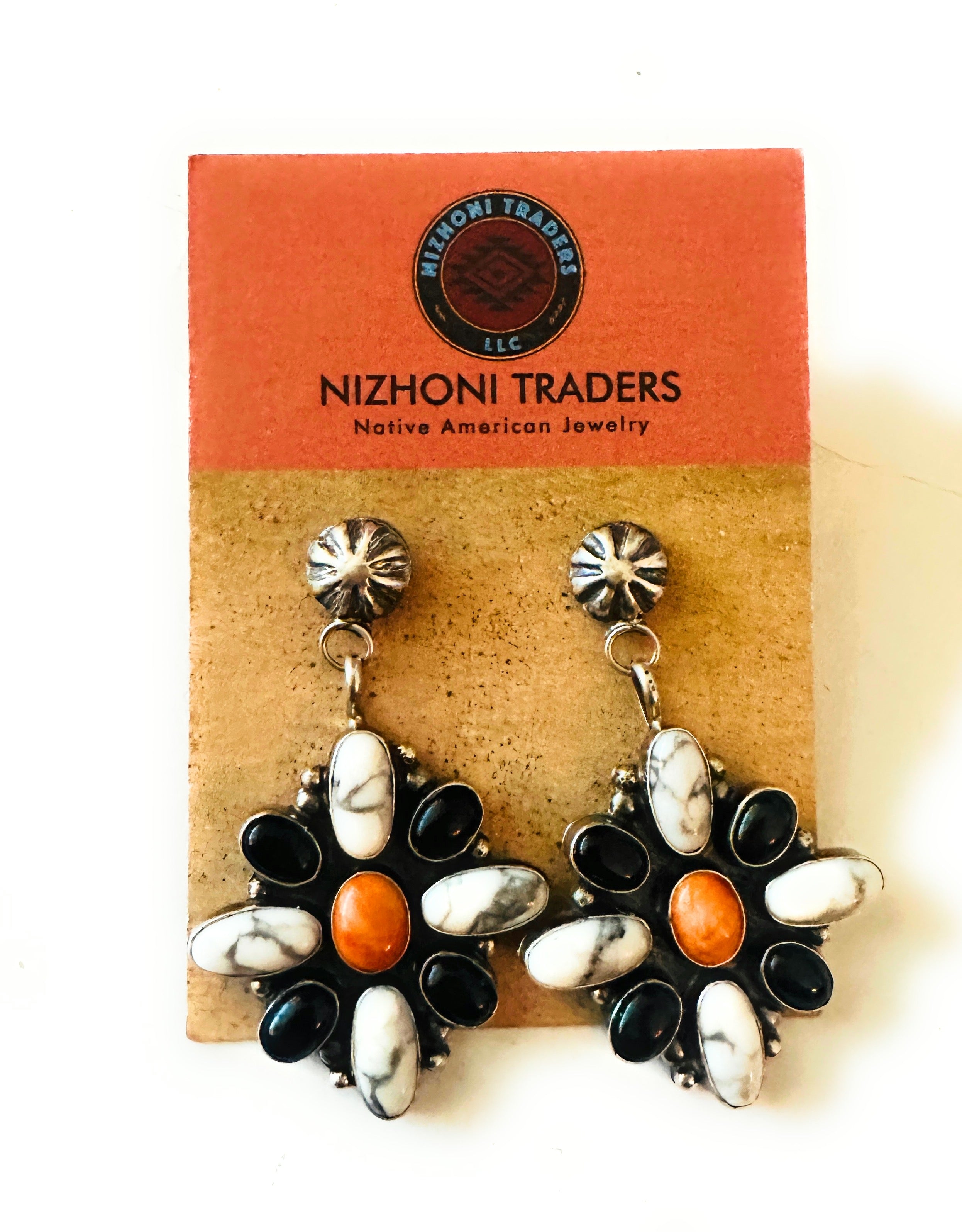 Navajo Multi Stone & Sterling Silver Dangle Earrings