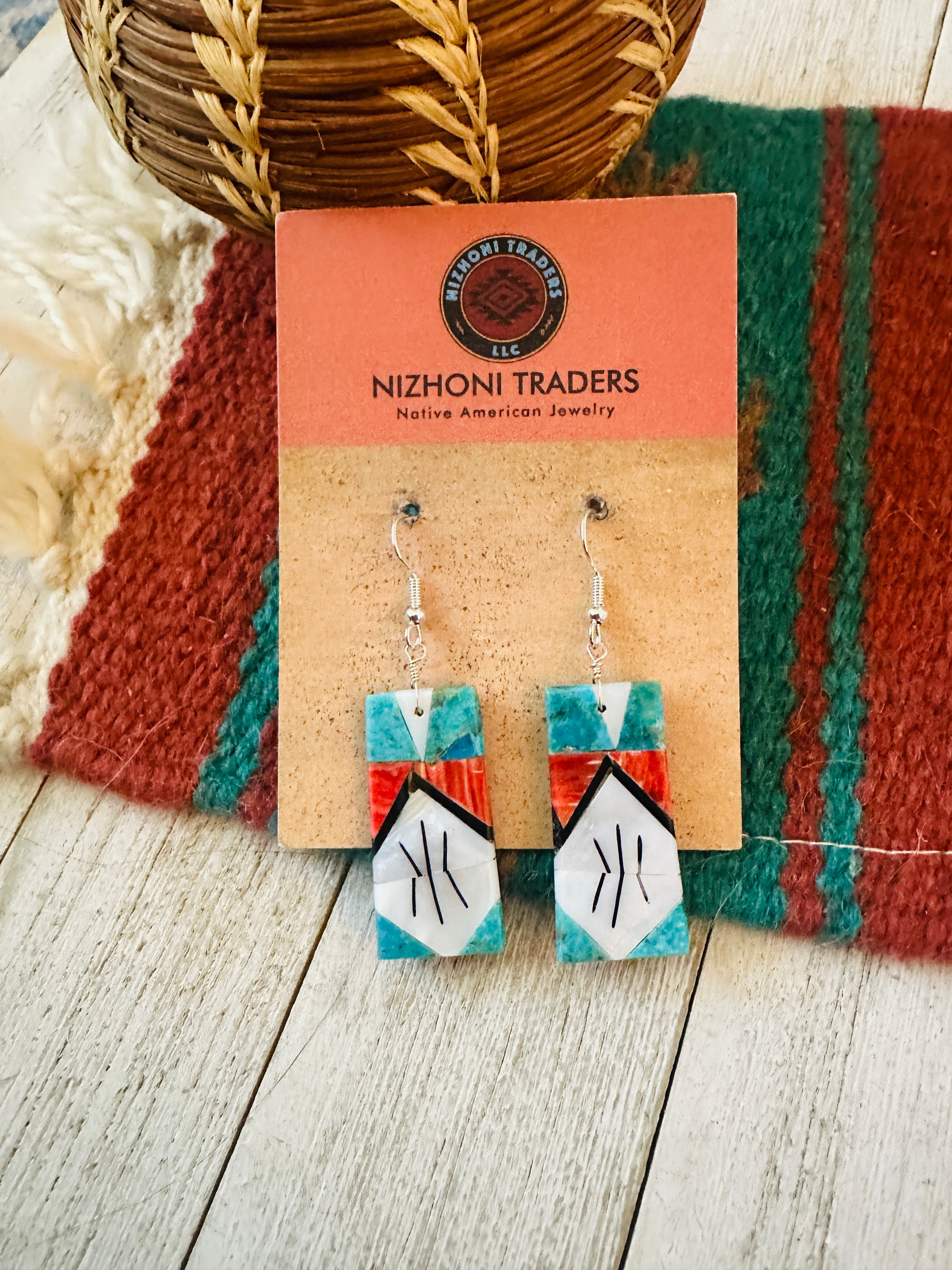 Santo Domingo Multi Stone Inlay Dangle Earrings