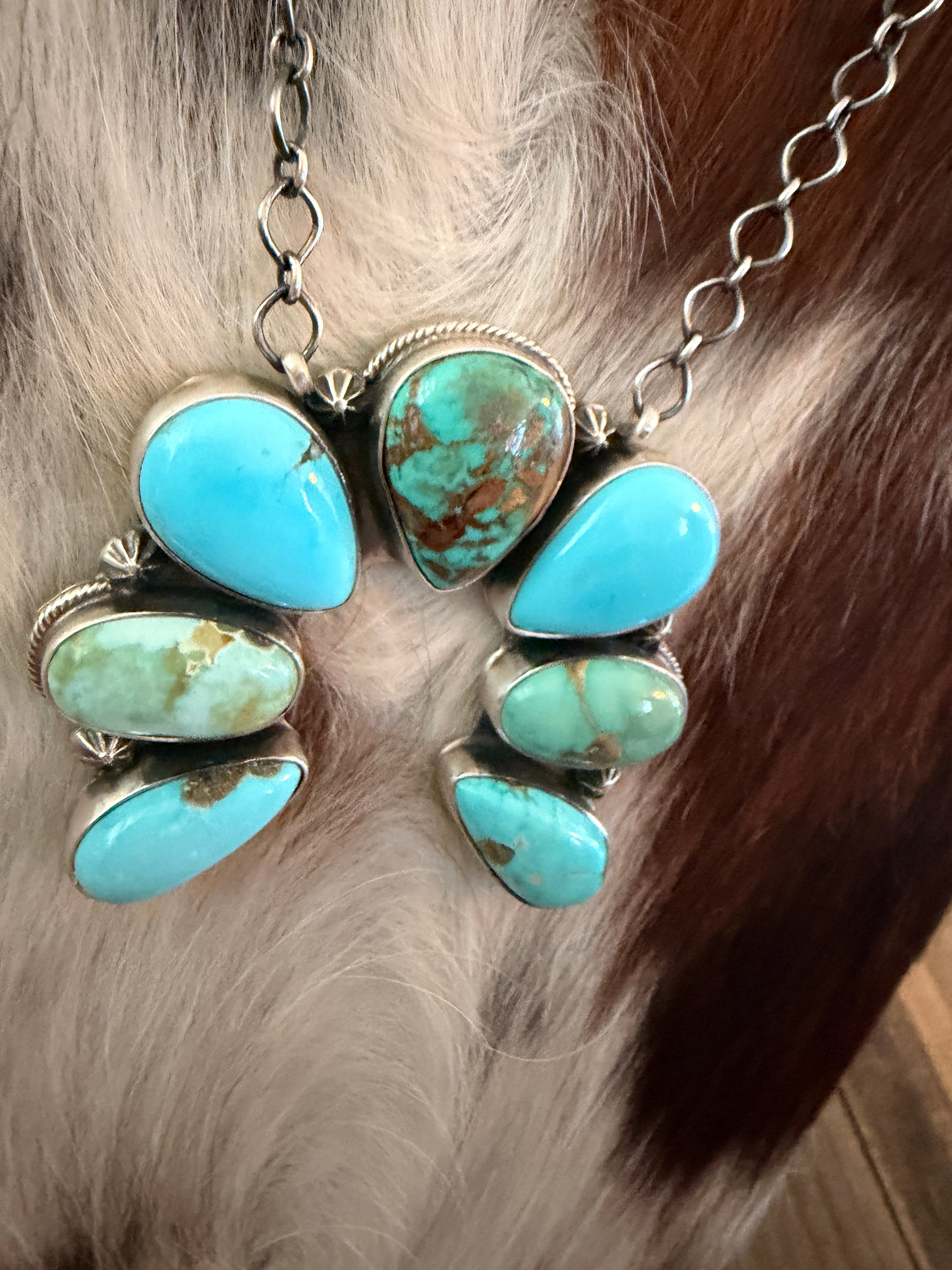 Handcrafted Sonoran Mountain Turquoise & Sterling Silver Naja Necklace by Cordell Platero