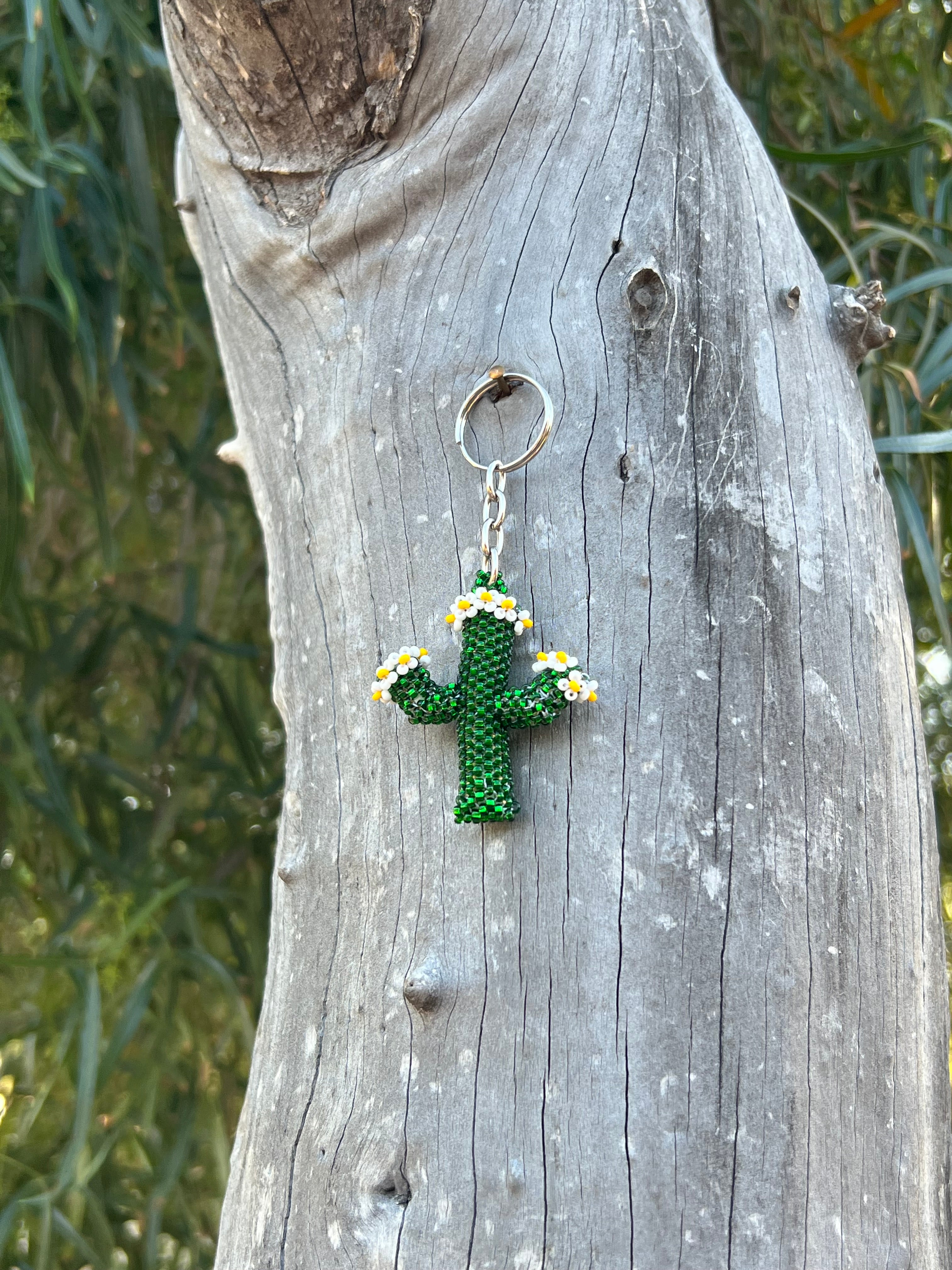🌵Handmade Beaded Dark Green Saguaro Cactus Keychain🌵