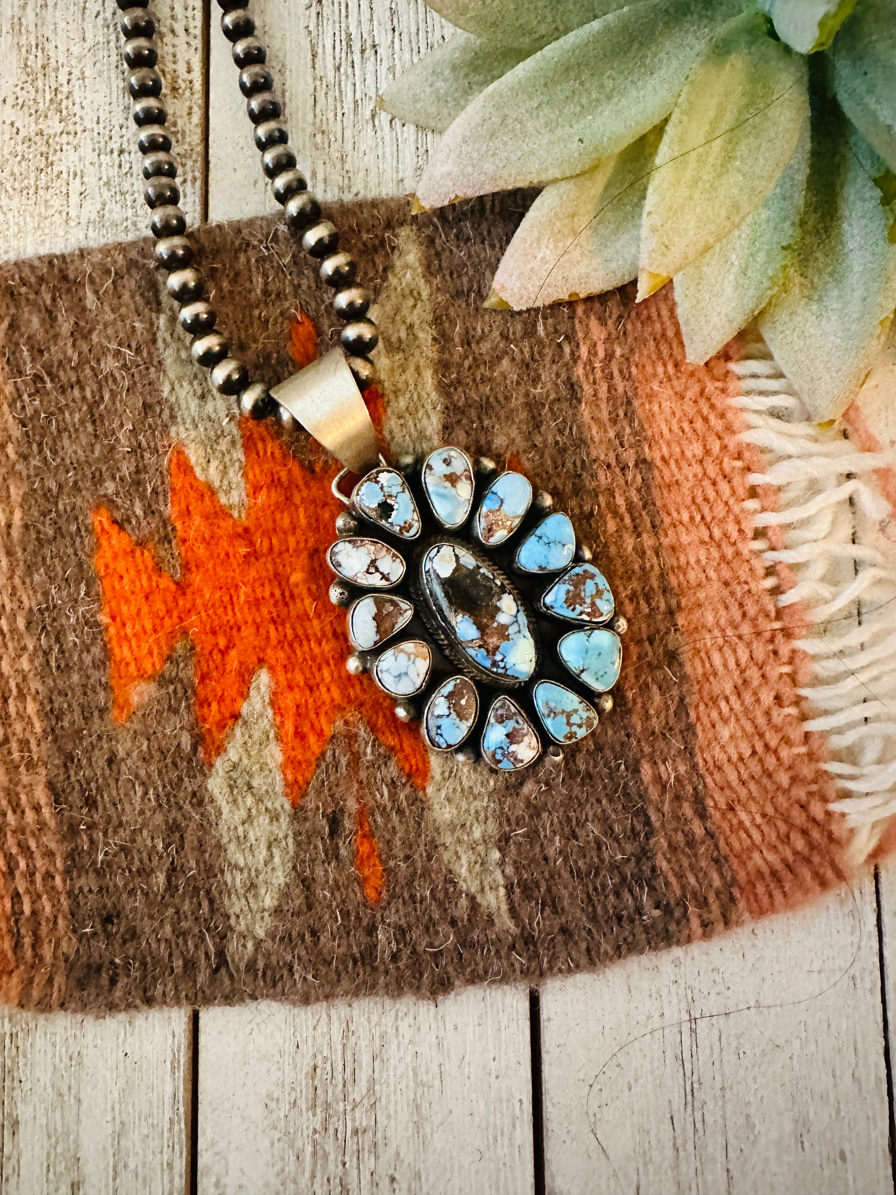 Navajo Golden Hills Turquoise & Sterling Silver Cluster Pendant