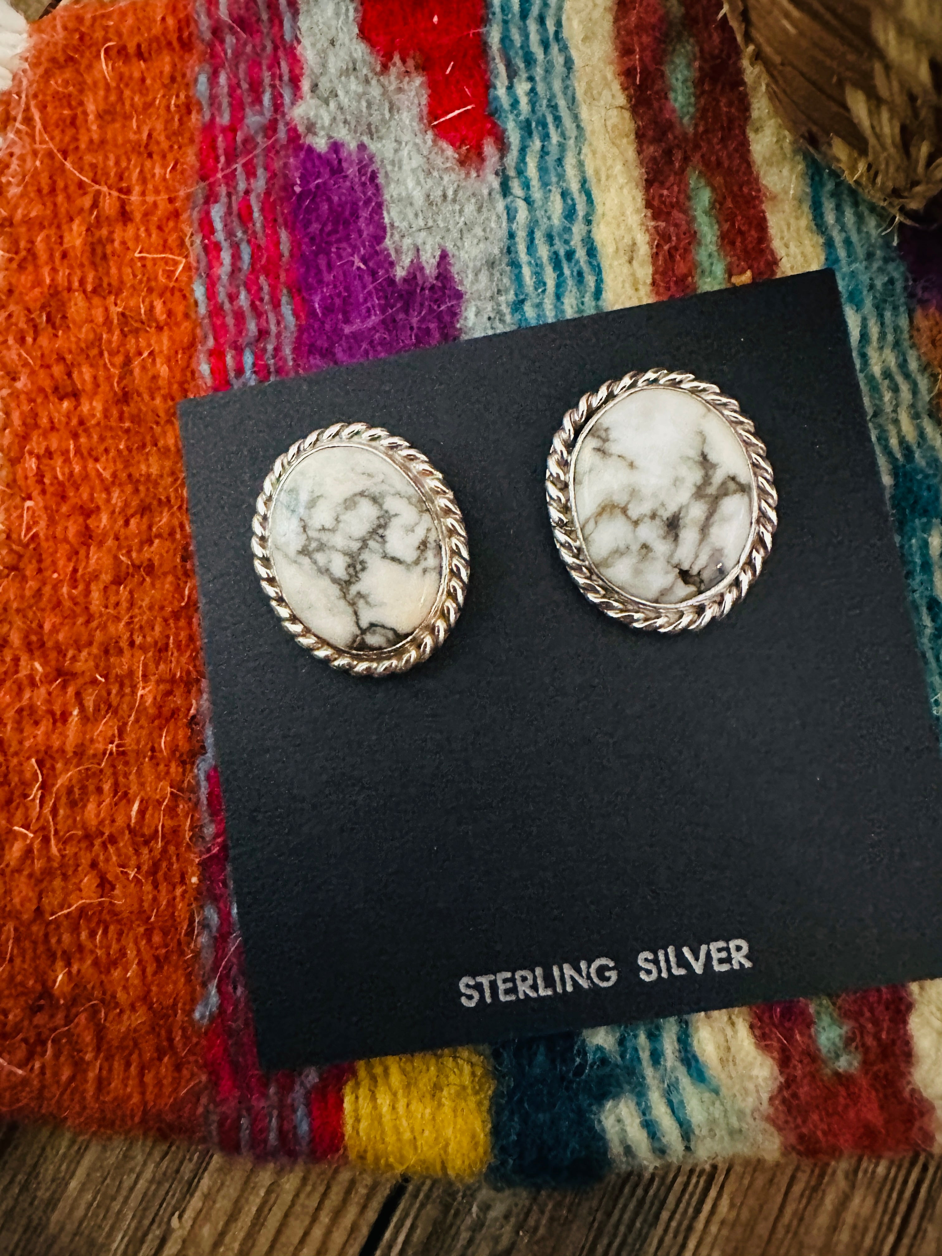Handcrafted White Buffalo & Sterling Silver Post Earrings