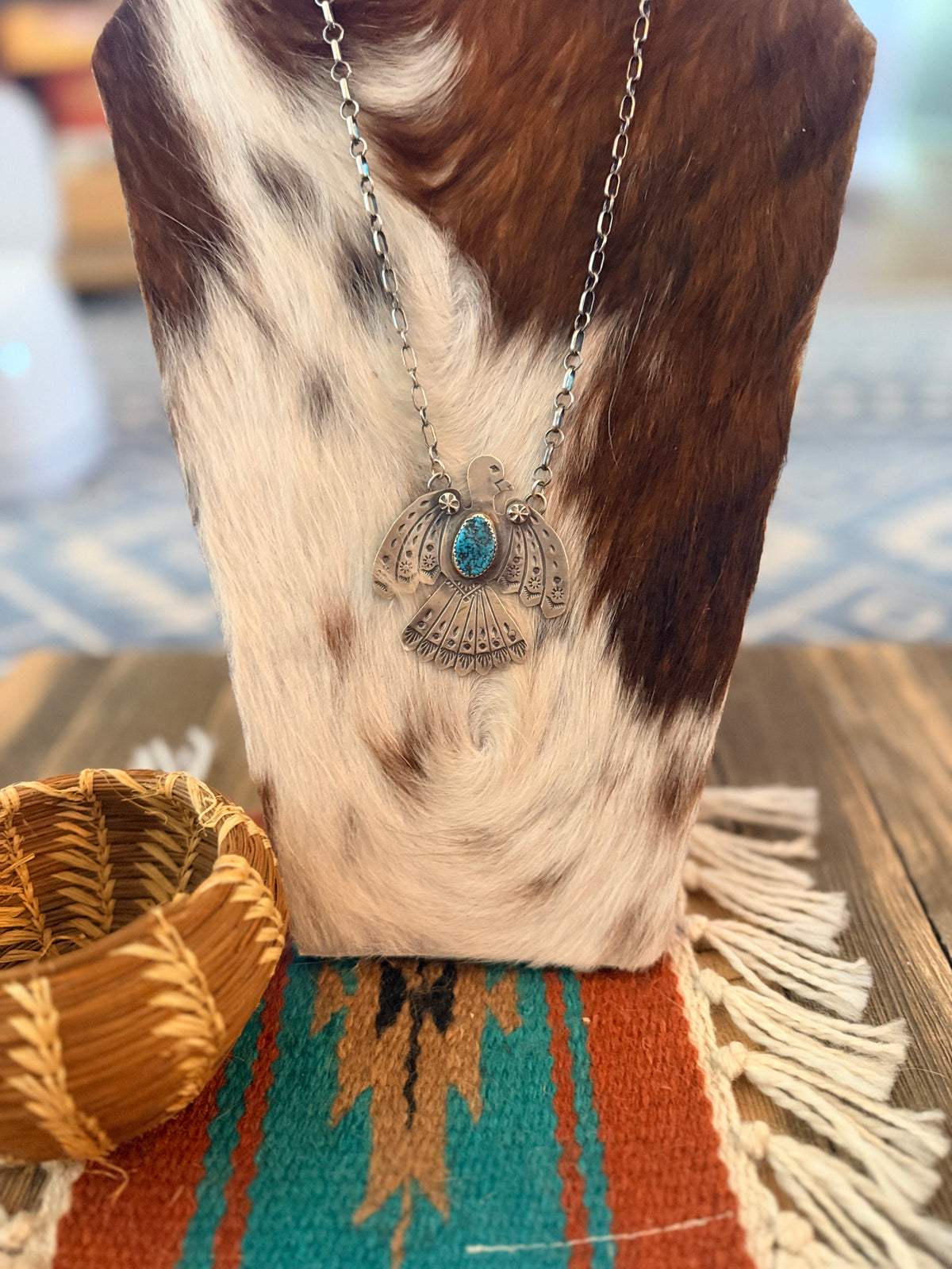 Handcrafted Turquoise & Sterling Silver Thunderbird Necklace by Tim Yazzie