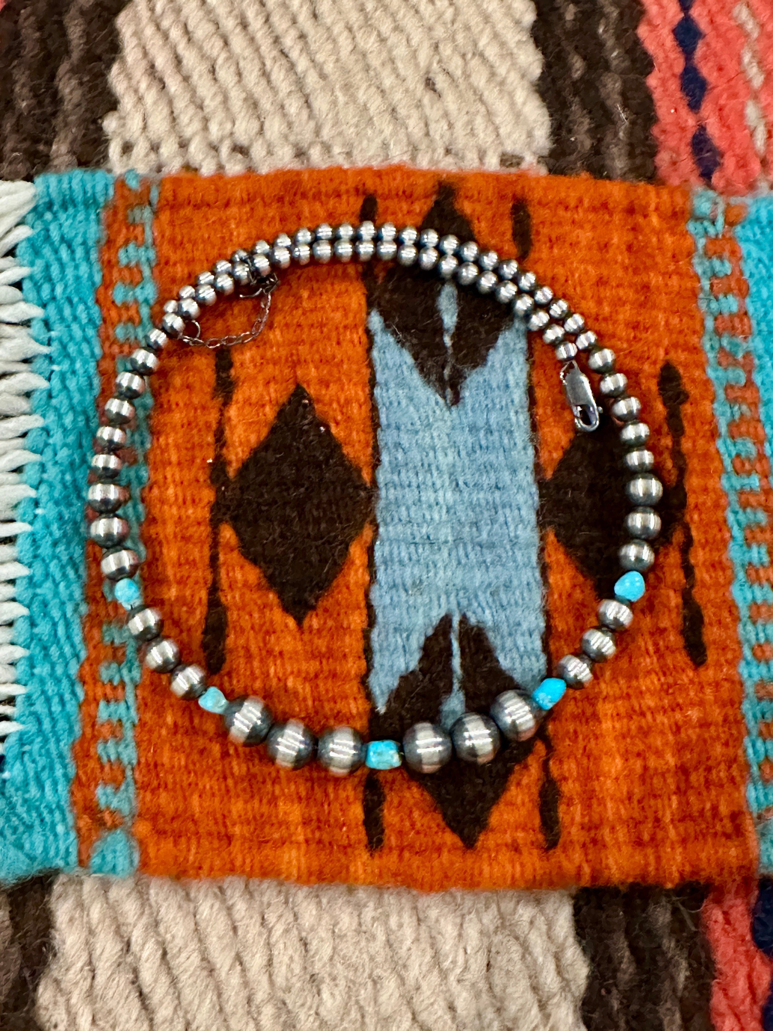 Handcrafted Turquoise & Sterling Silver Beaded Wrap Choker Necklace