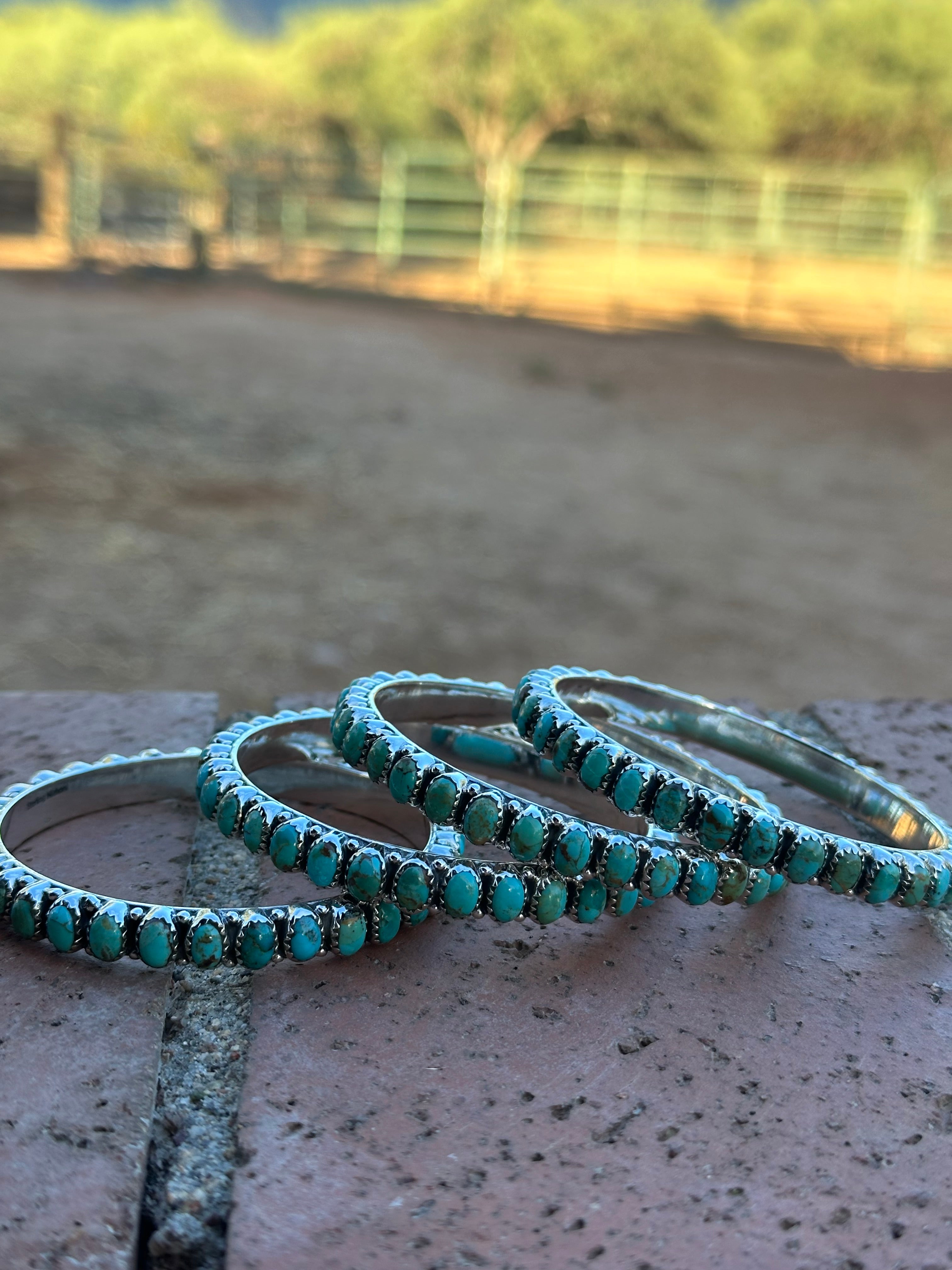 Handmade Royston Turquoise & Sterling Silver Bangle Bracelet 7.5 inch