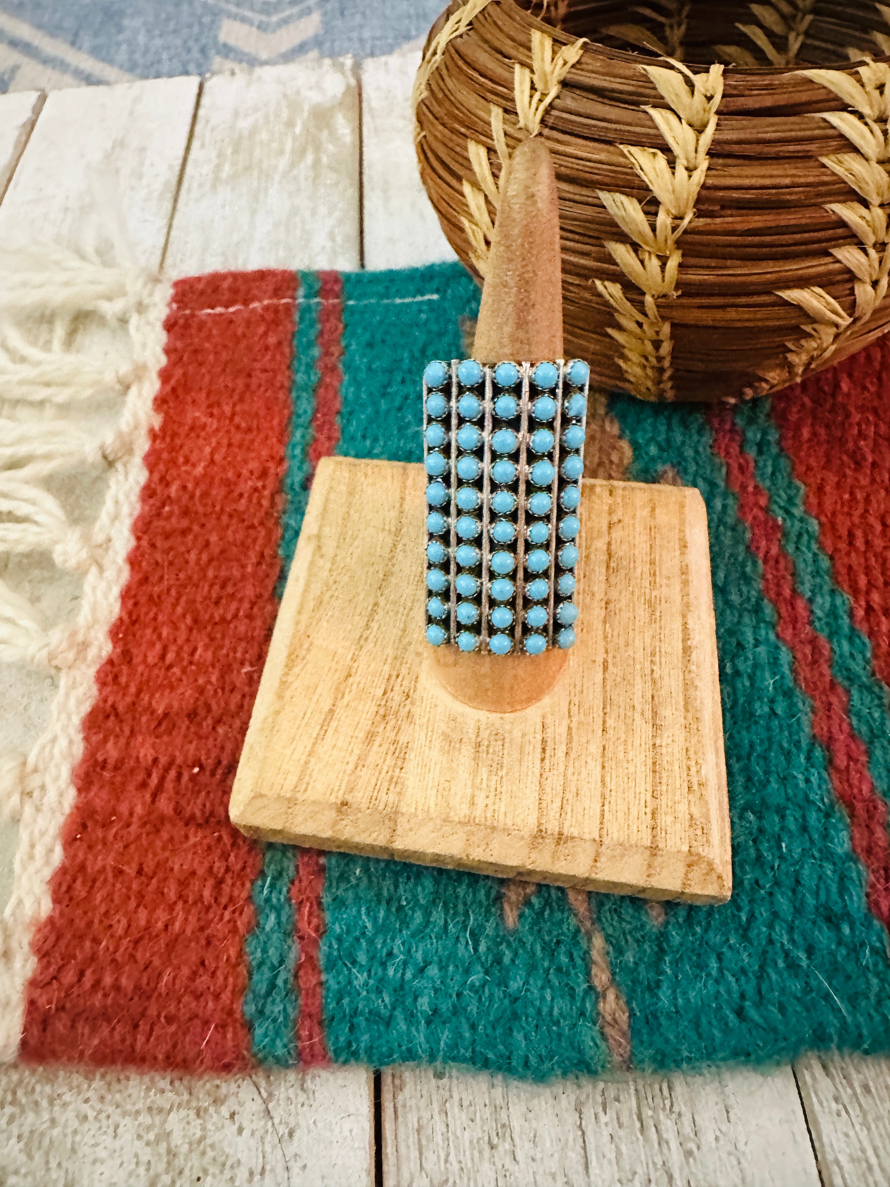 Zuni Sterling Silver & Turquoise Snake Eye Ring Size 7