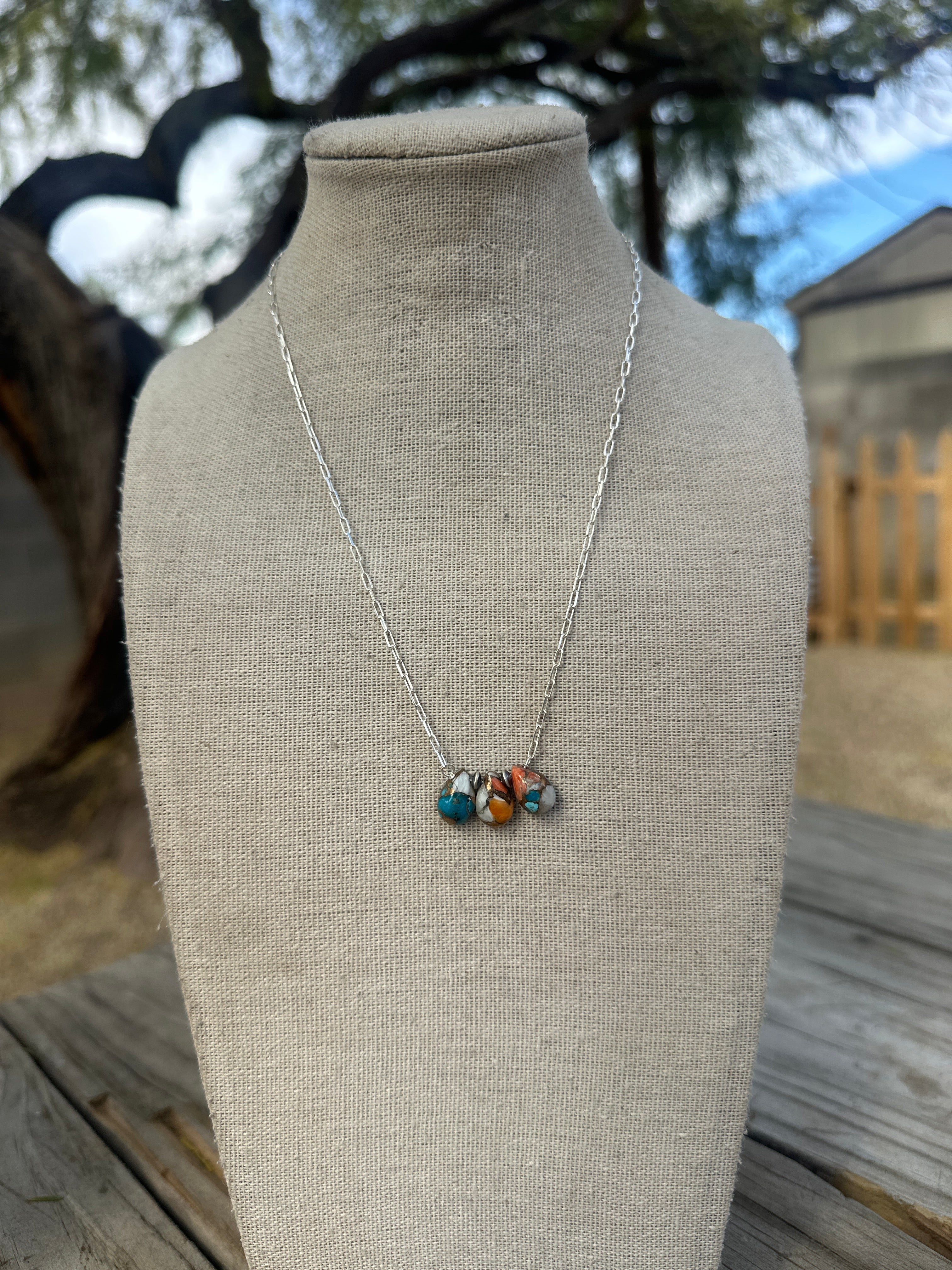 Tiny Dancer Handmade Sterling Silver & Spice 3 Stone Necklace