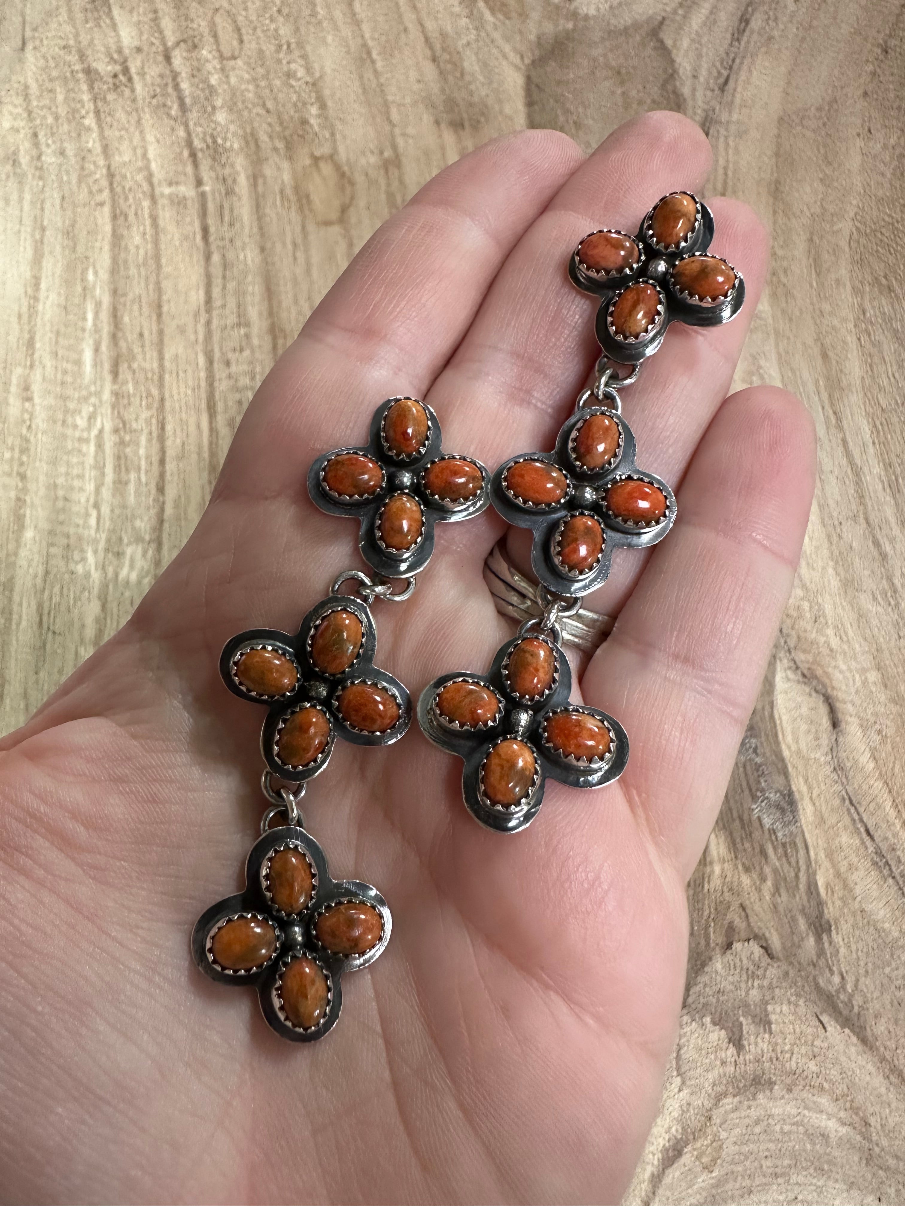 Handmade Orange Mojave and Sterling Silver Dangle Earrings