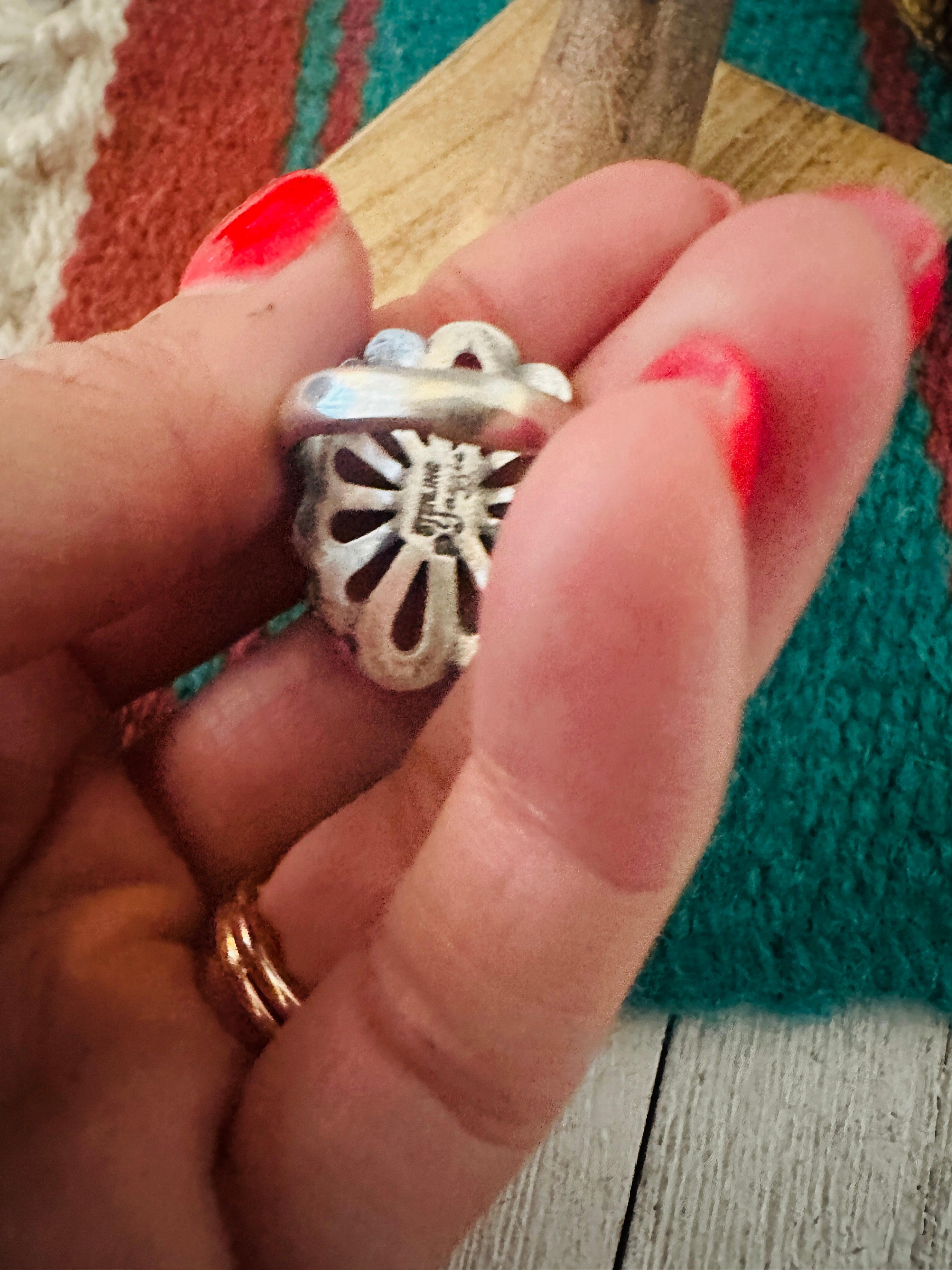 Navajo Sterling Silver & Onyx Flower Ring