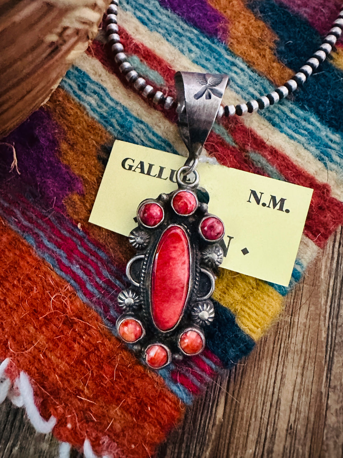 Old Pawn Handcrafted Spiny Oyster and Sterling Silver Cluster Pendant