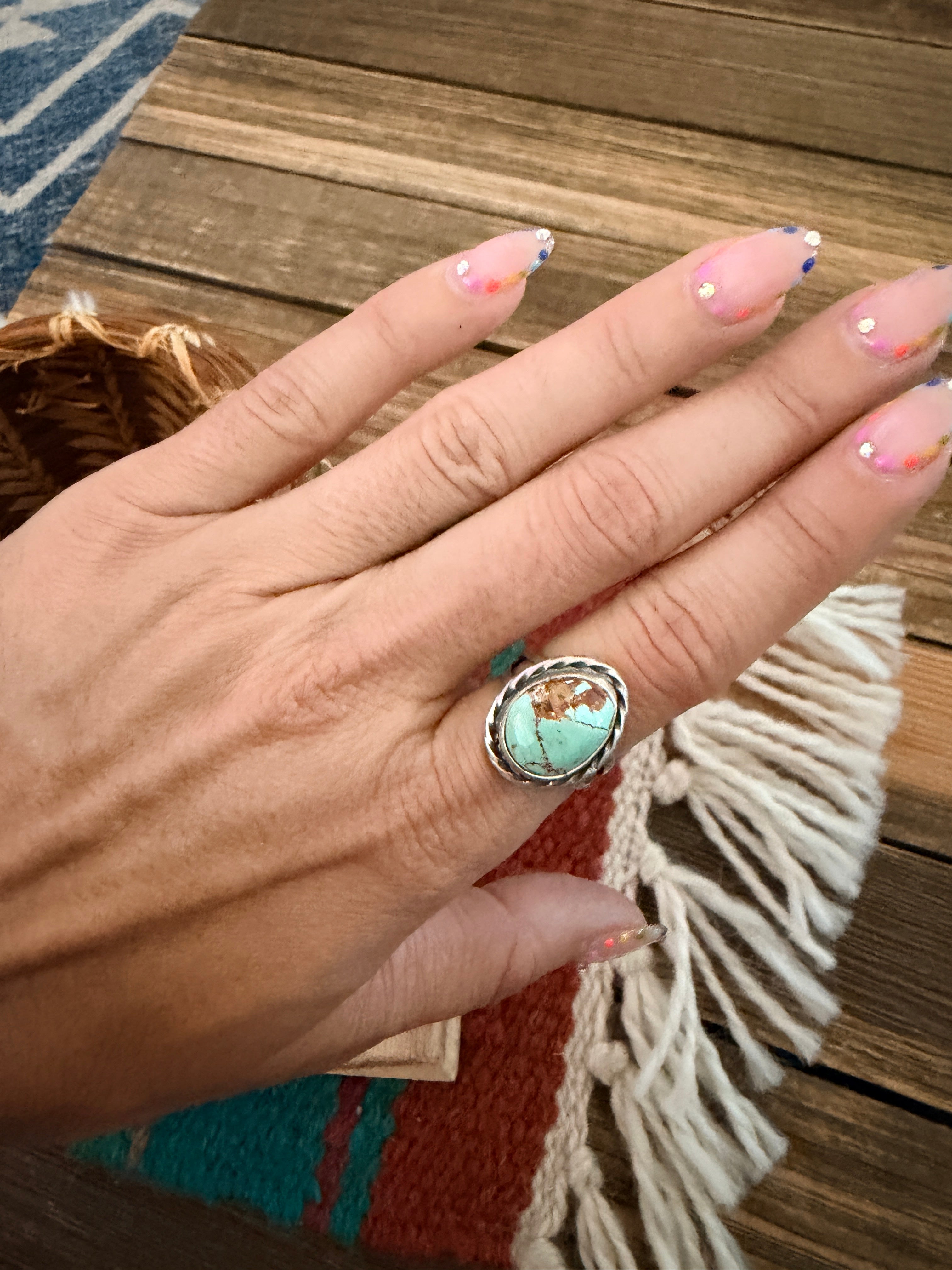 Handcrafted Turquoise & Sterling Silver Ring Size 6