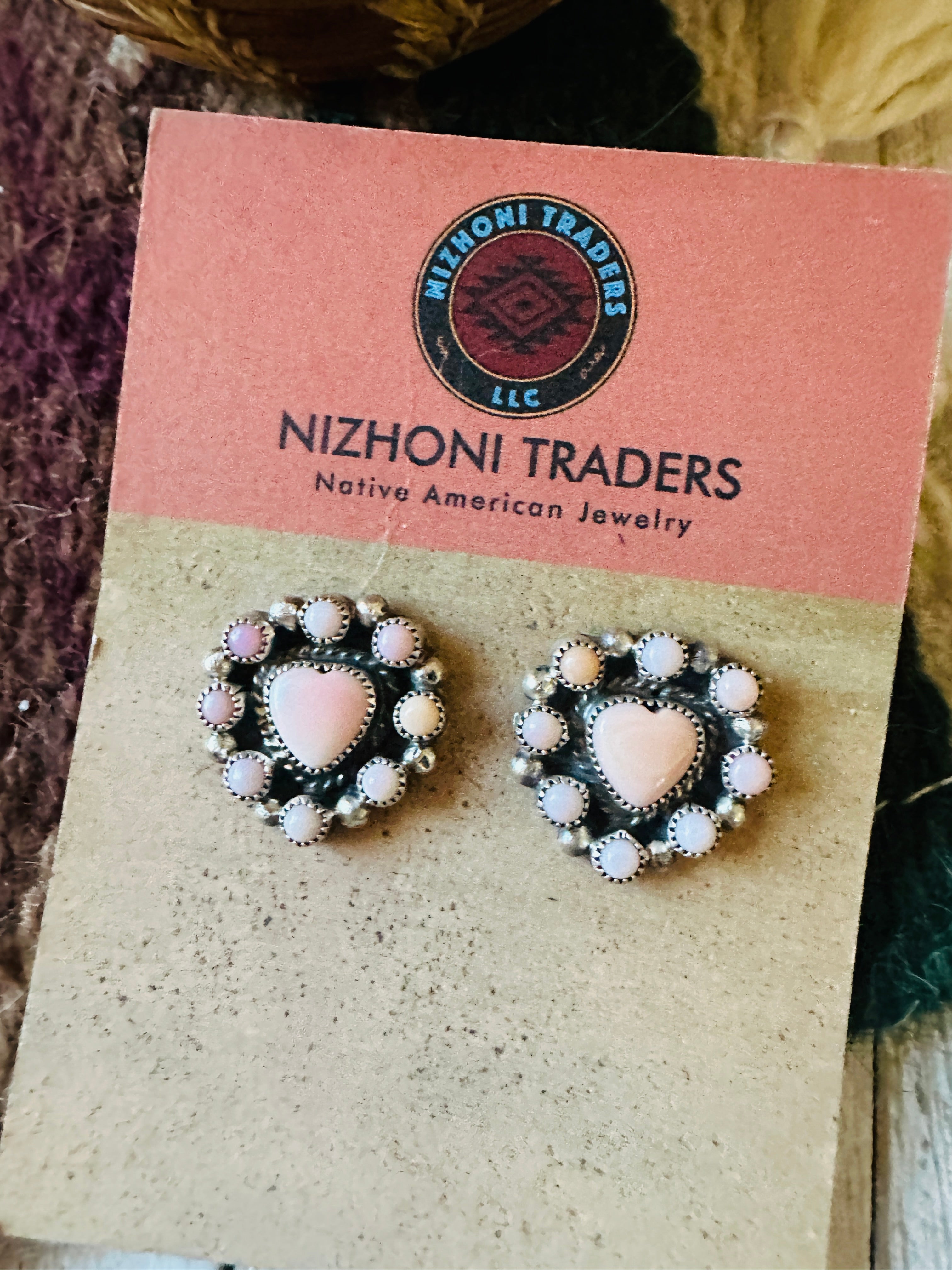 Navajo Queen Pink Conch & Sterling Silver Heart Necklace Set