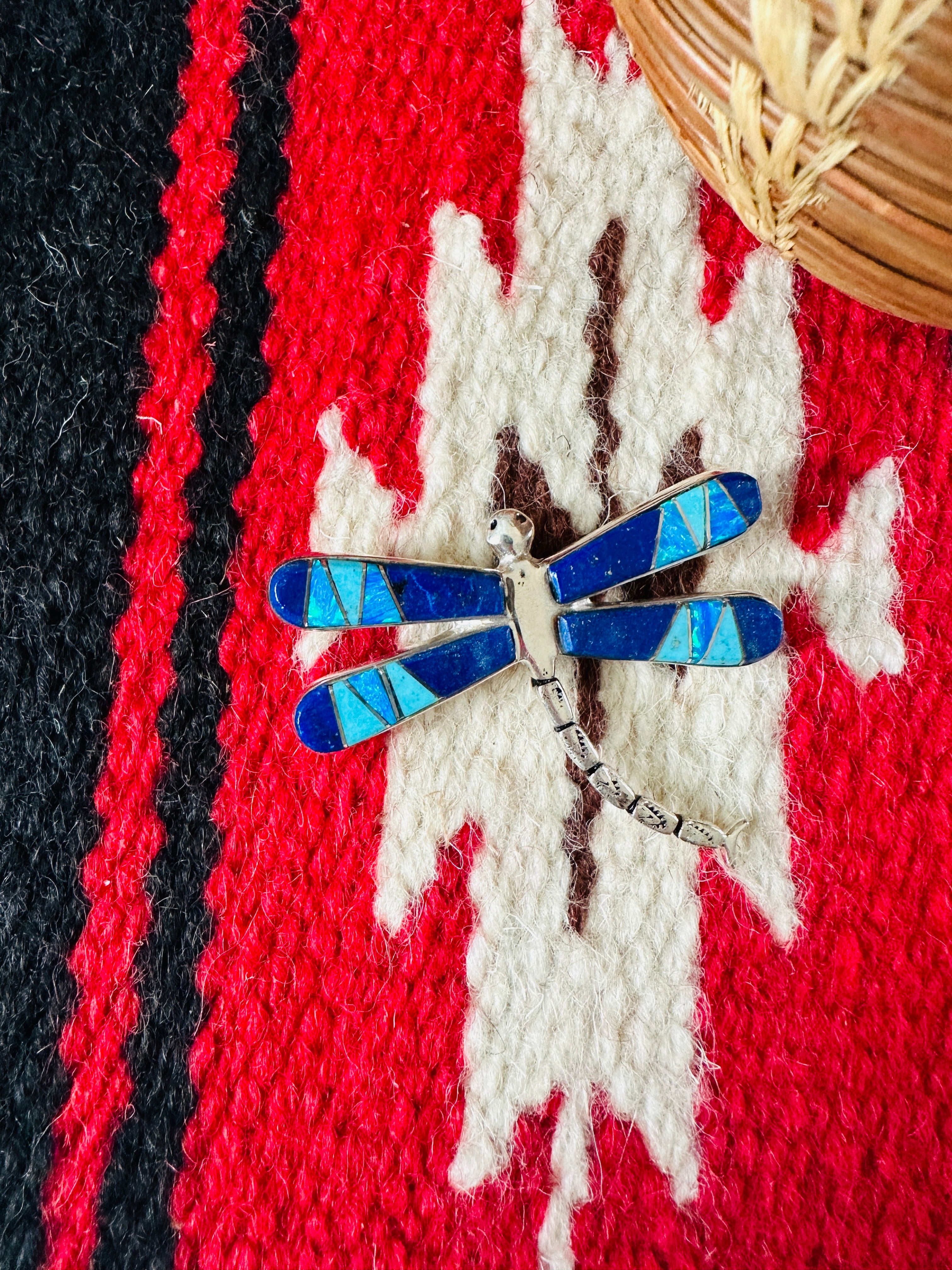 Navajo Sterling Silver and Multi Stone Inlay Dragonfly Brooch