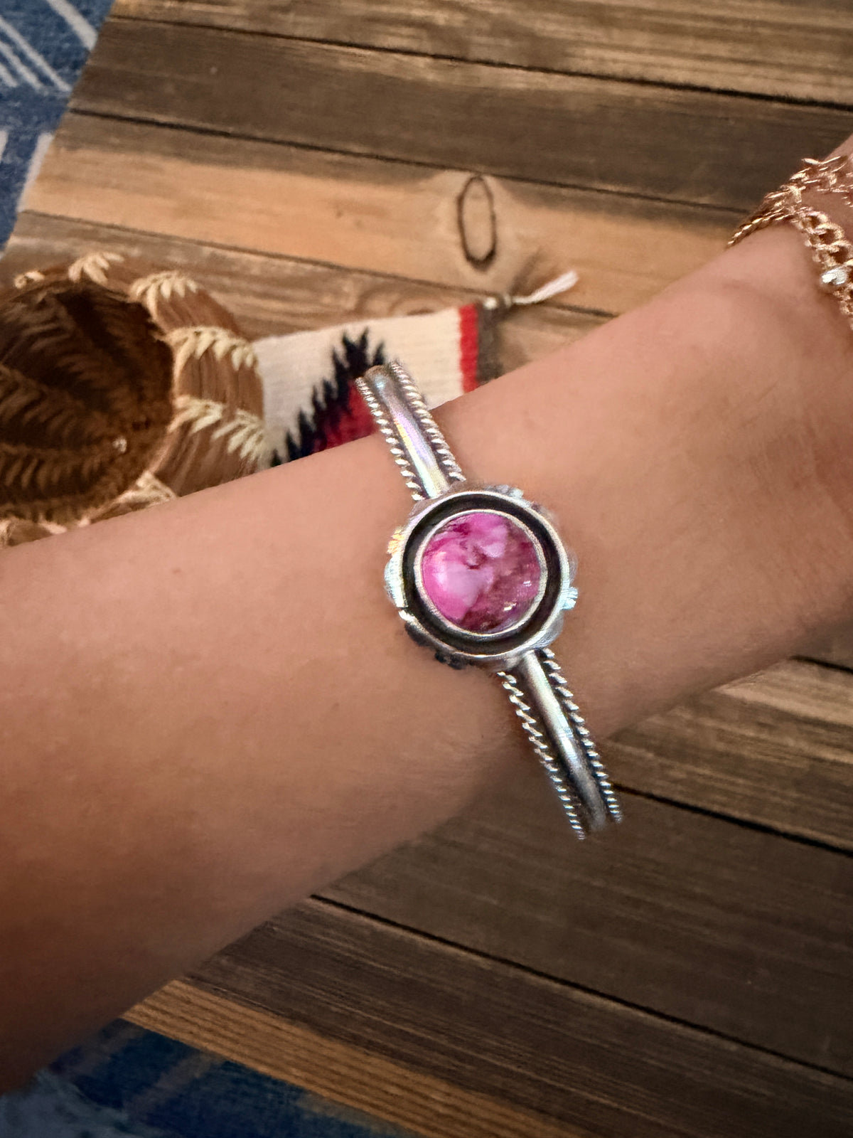 Handcrafted Pink Dream Mojave & Sterling Silver Cuff Bracelet