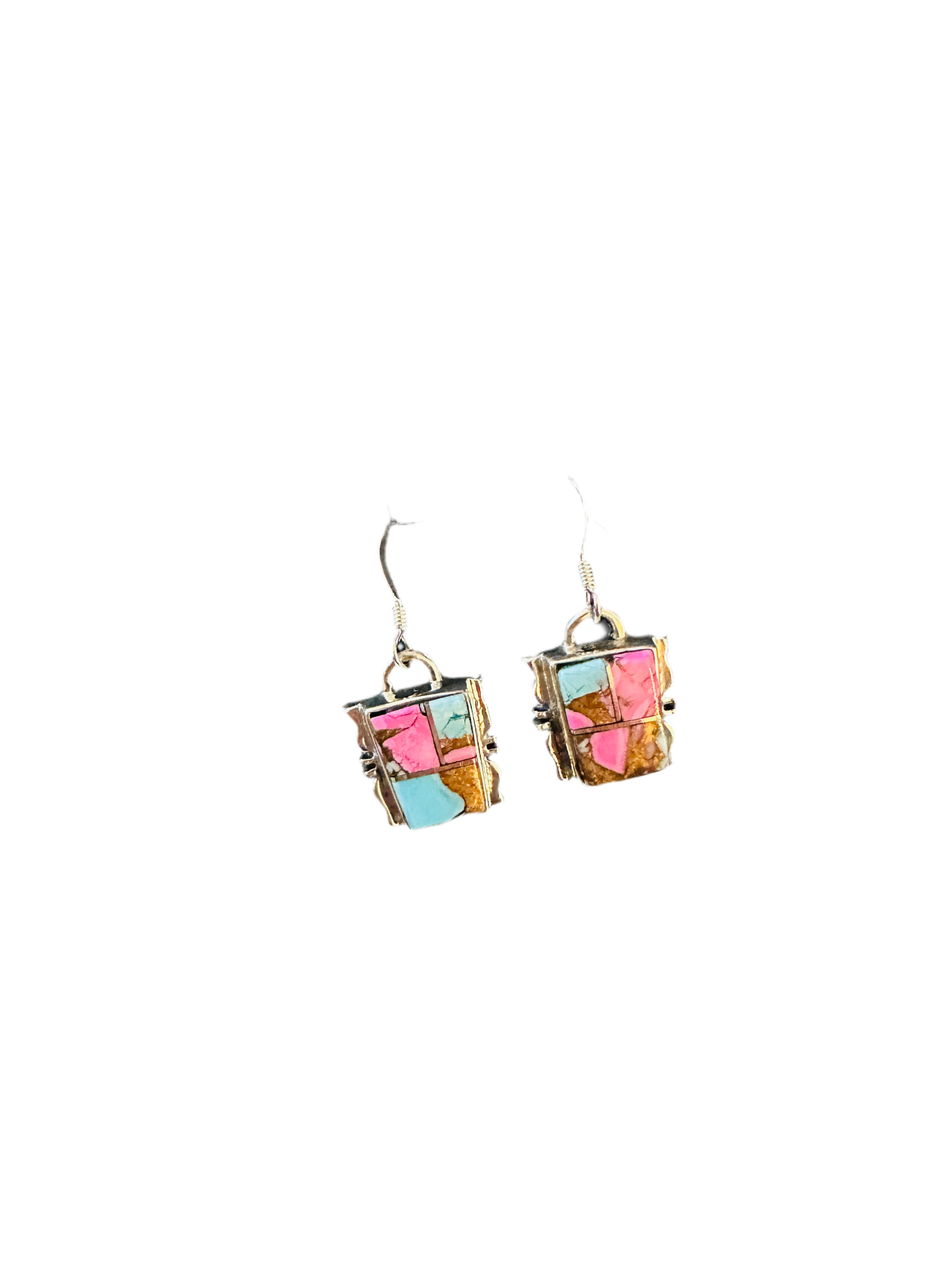 Handcrafted Cotton Candy and Sterling Silver Inlay Dangle Earrings