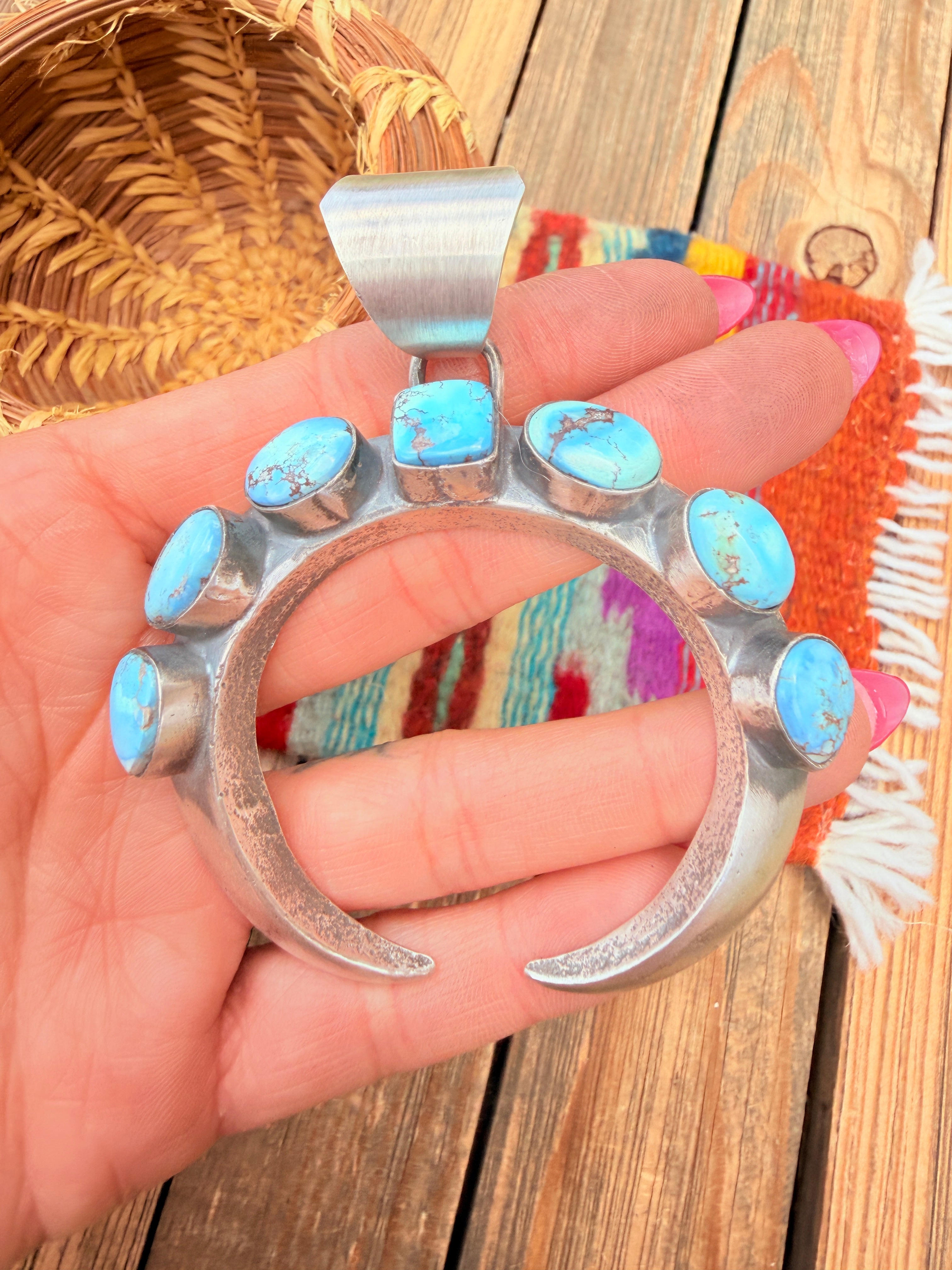 Handcrafted Sterling Silver & Golden Hills Turquoise Naja Pendant by Chimney Butte