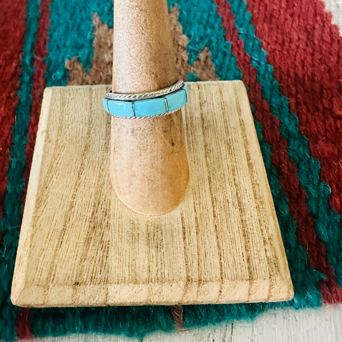 Bague Tribal En Argent 925 Sertie De Turquoise Pilée - Taille 5 1/4, Occasion, Style Bohème