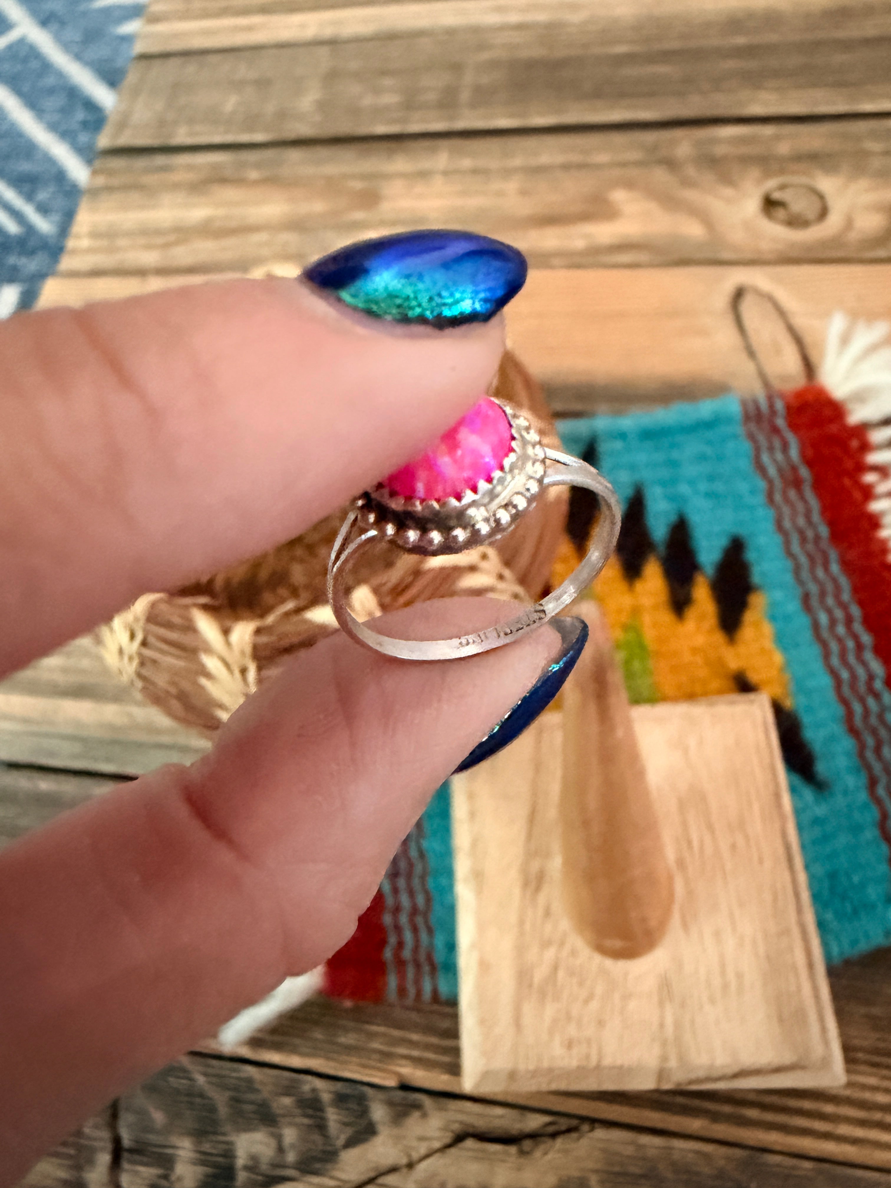 Handcrafted Pink Opal & Sterling Silver Ring