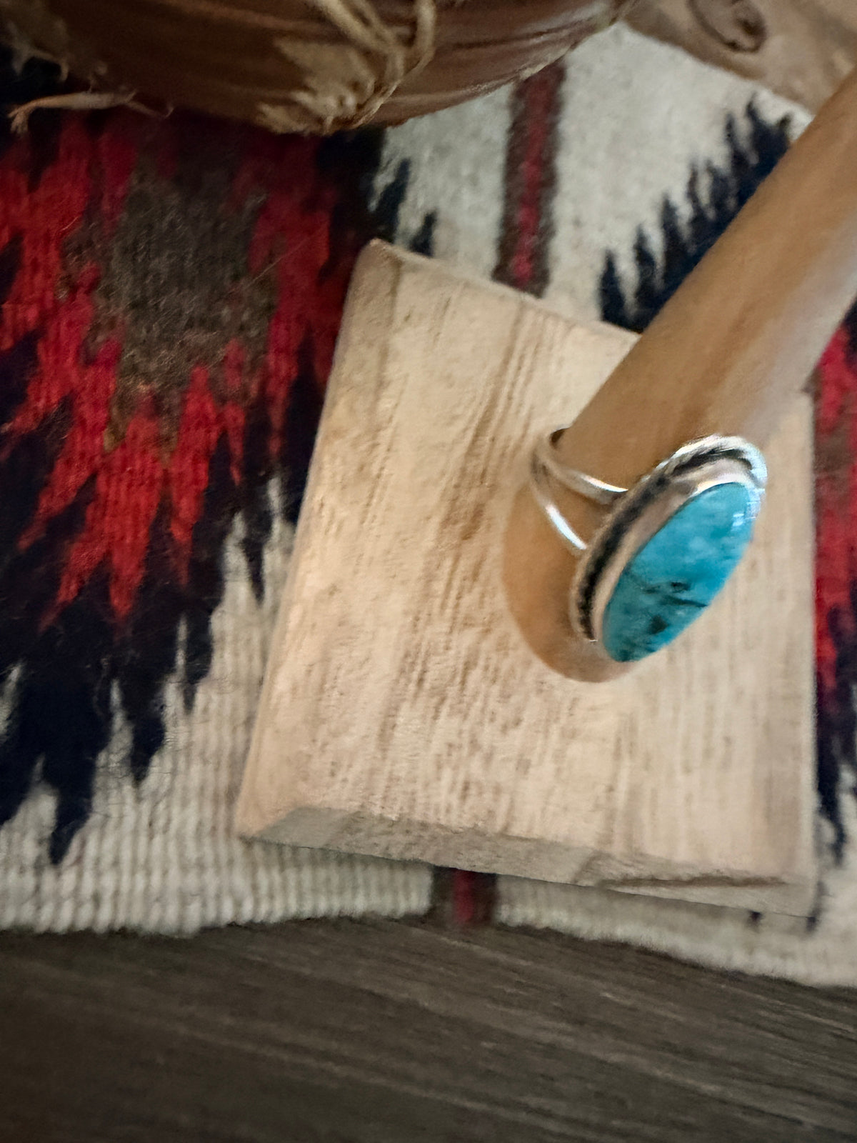 Handcrafted Turquoise & Sterling Silver Ring Size 9.75