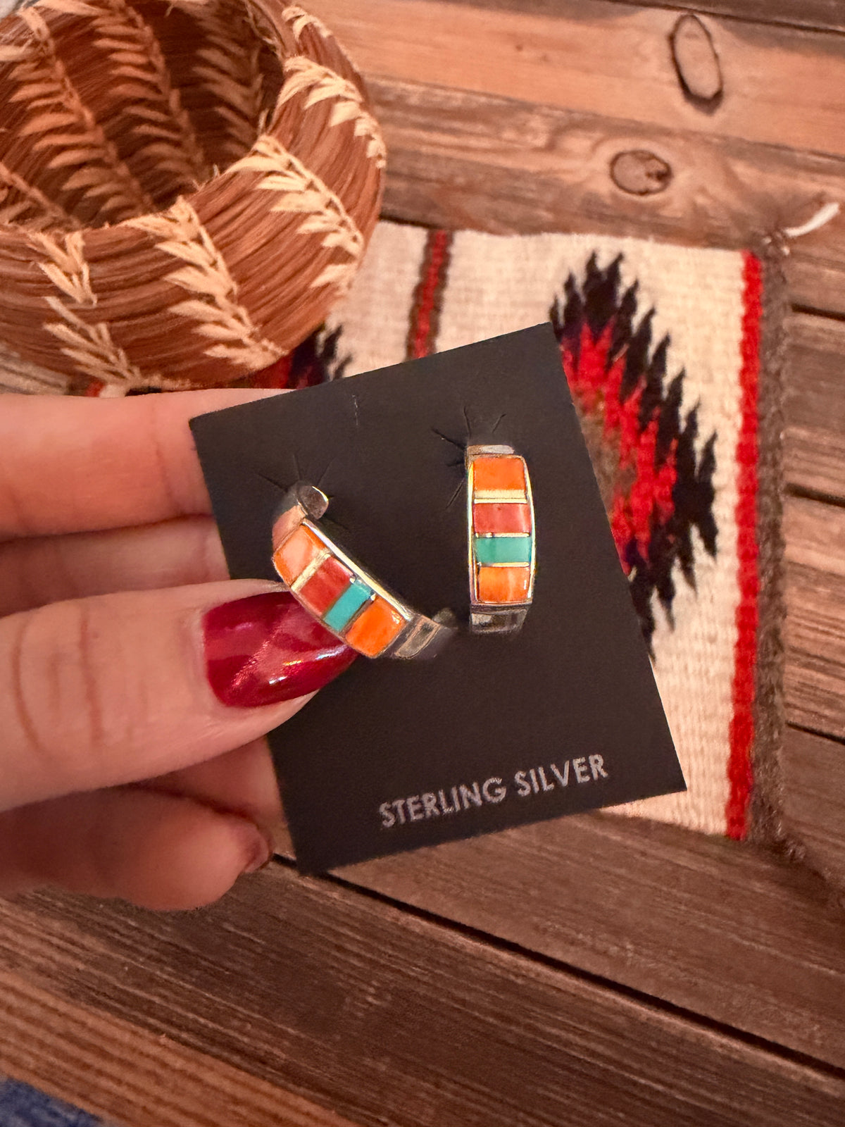 Handcrafted Sterling Silver, Spiny Oyster & Turquoise Hoop Earrings