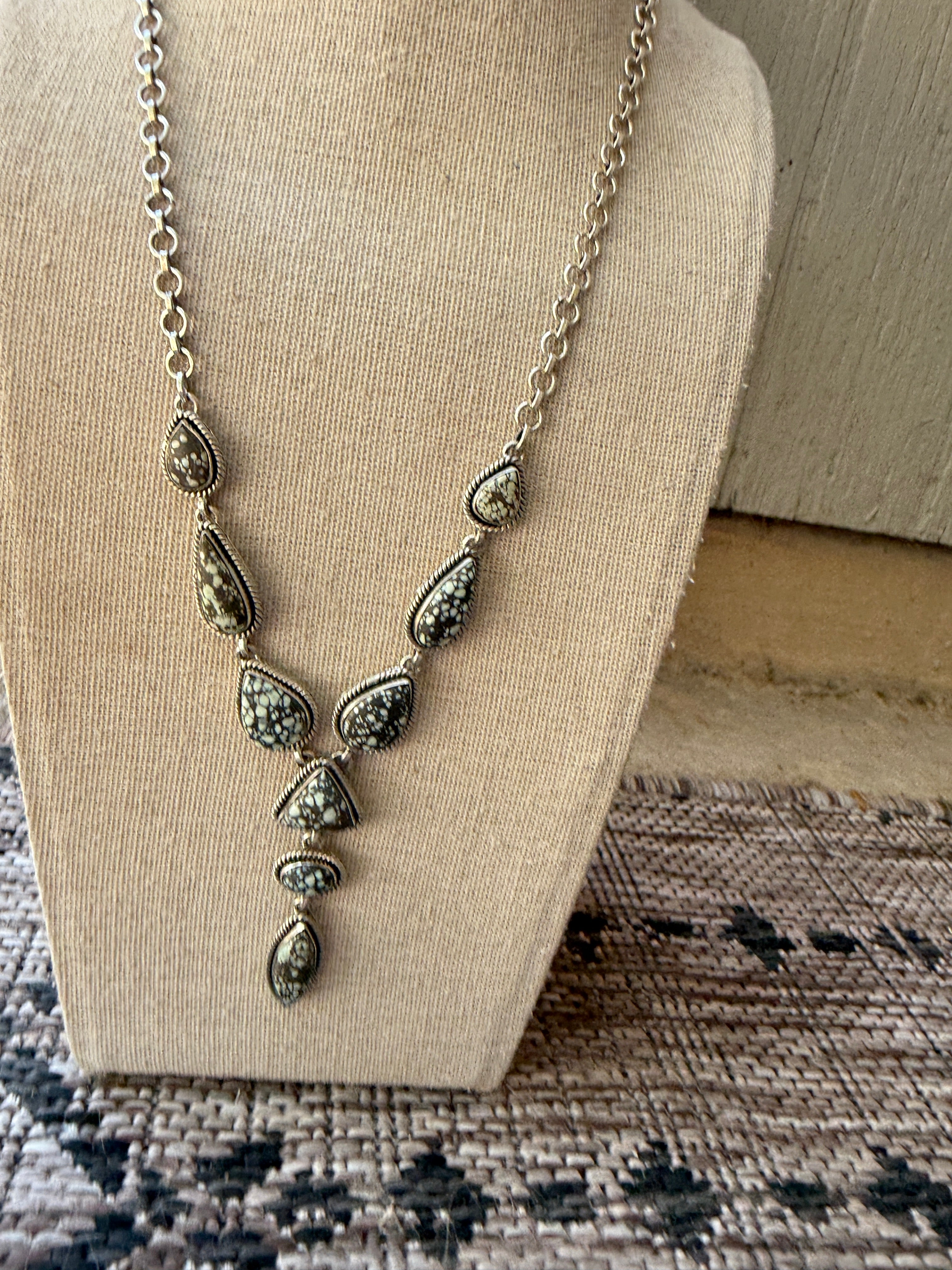 Handmade Sterling Silver Starfox Variscite Lariat Necklace Signed Nizhoni