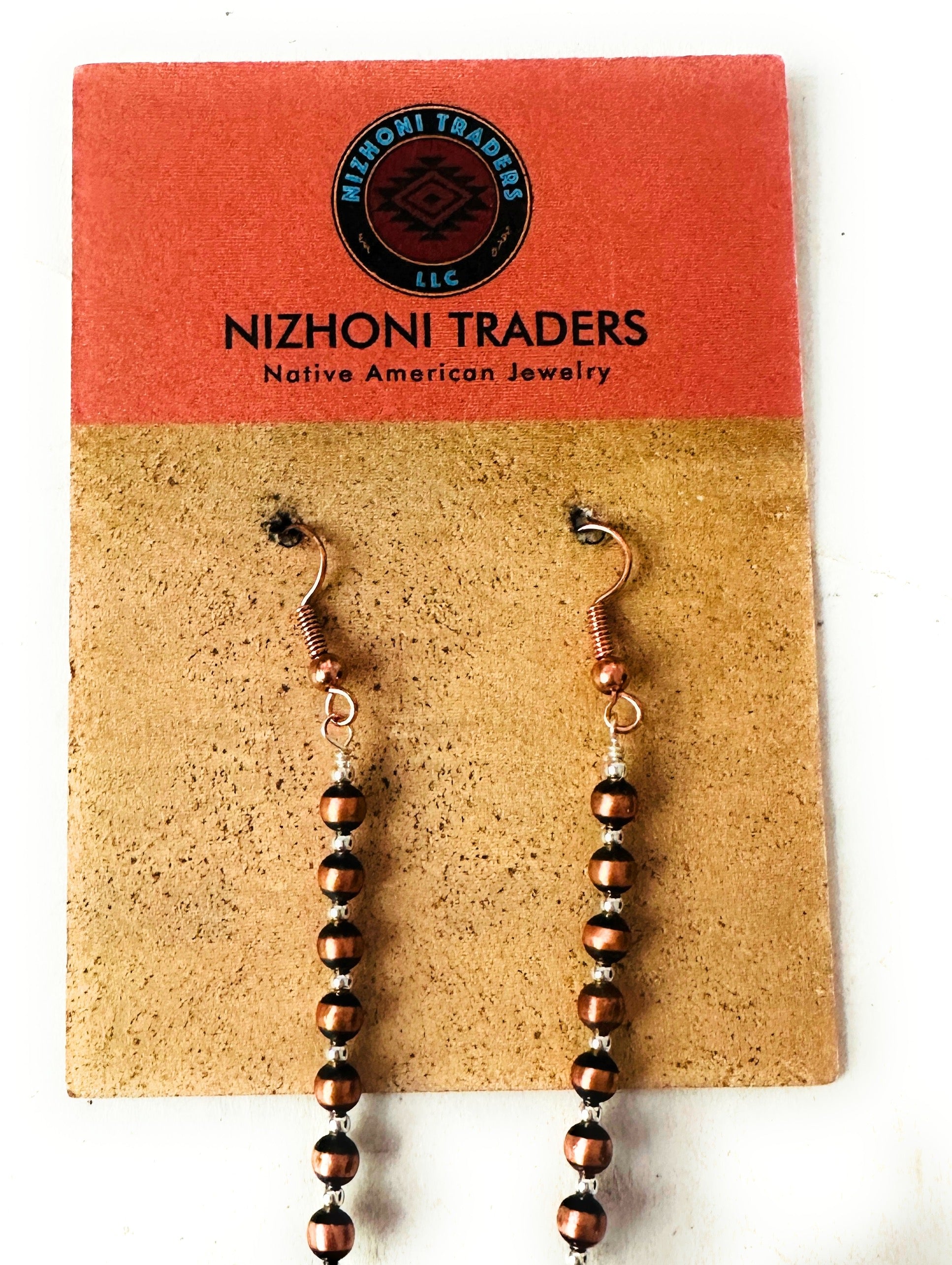 Navajo Copper, Sterling Silver Beaded Dangle Earrings