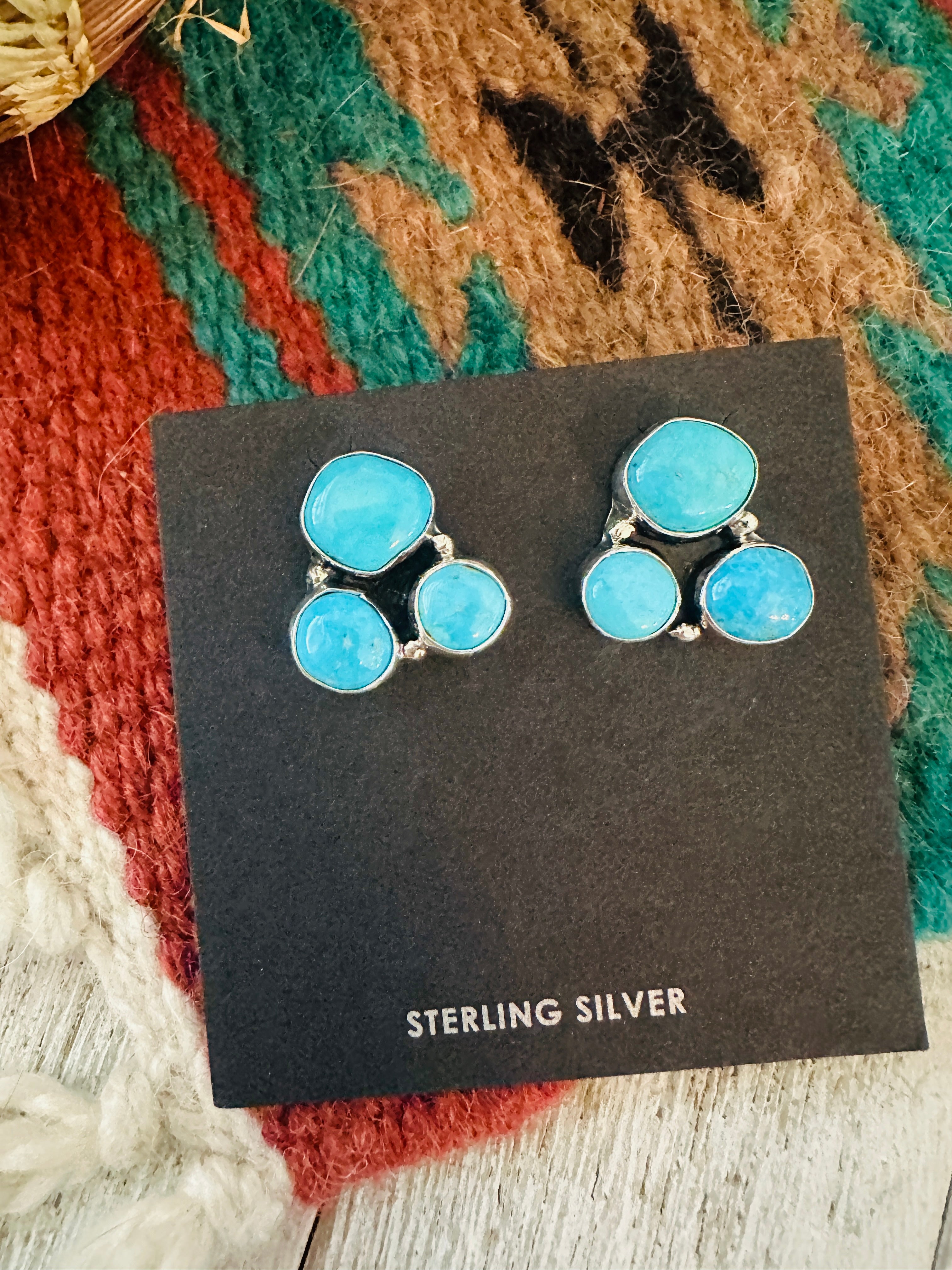 Handcrafted Sterling Silver & Turquoise Cluster Post Earrings