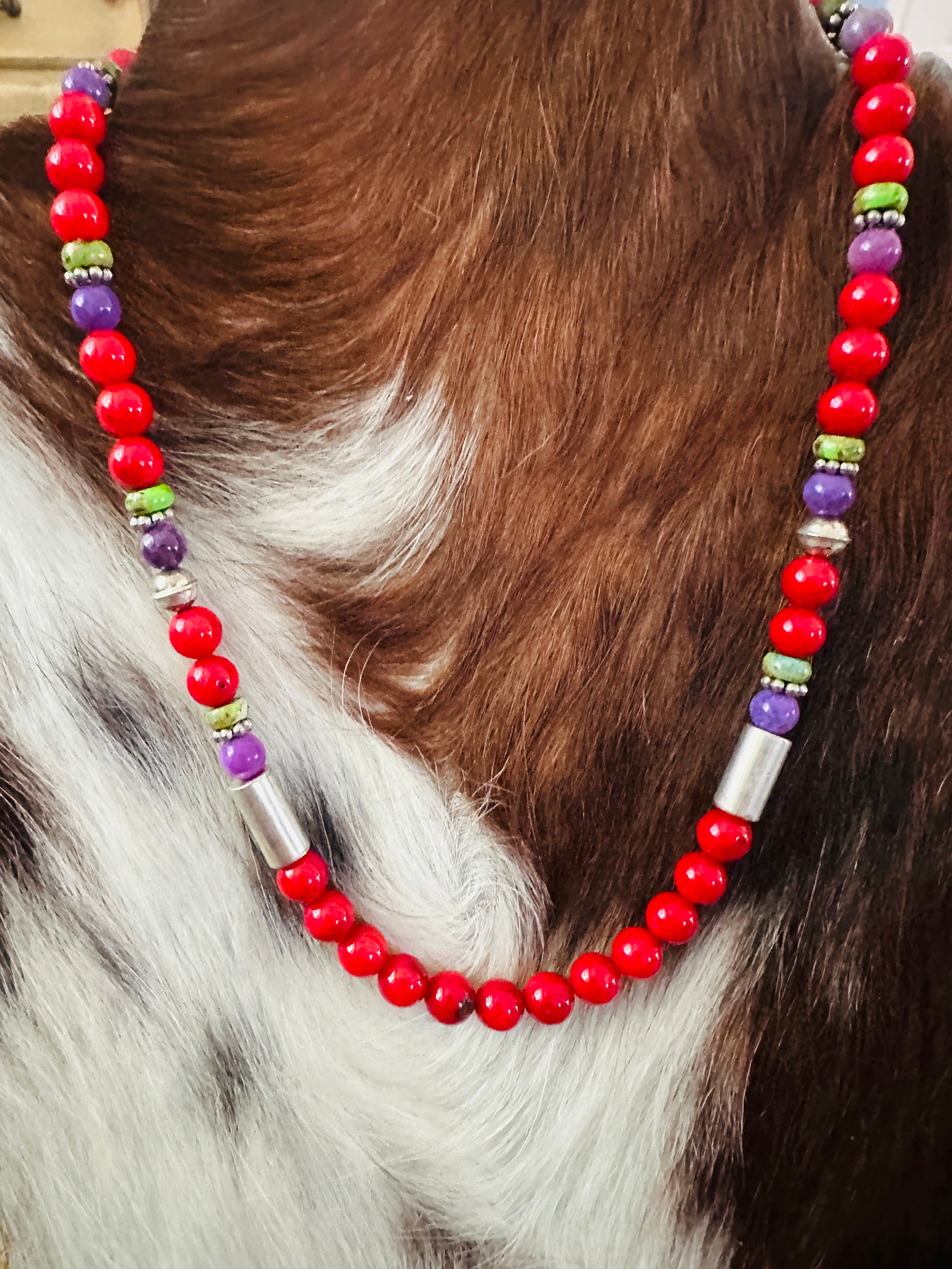 Handcrafted Multi Stone & Sterling Silver Beaded 16” Necklace by T & R Singer