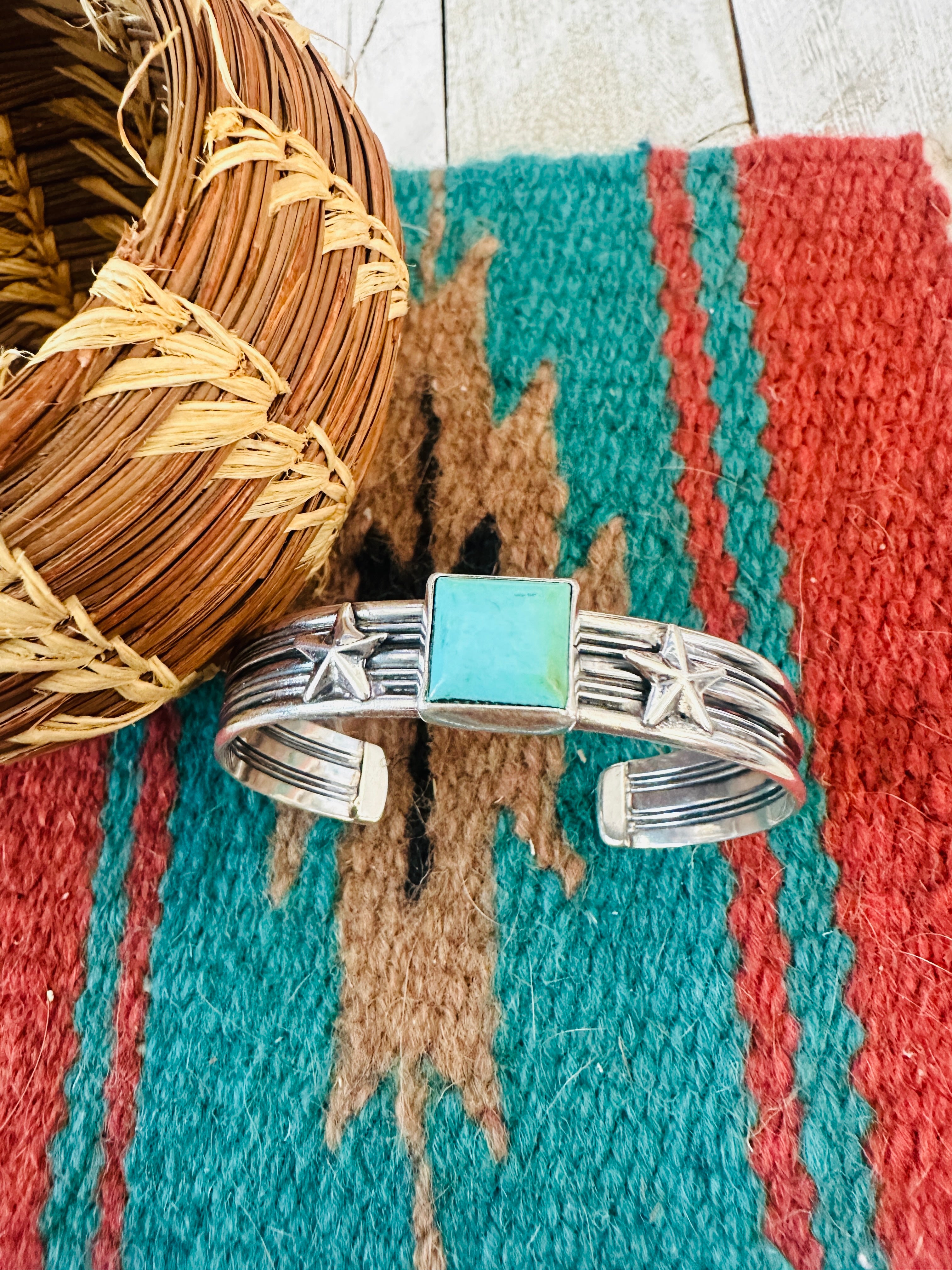 Handcrafted Sterling Silver & Turquoise Star Cuff Bracelet