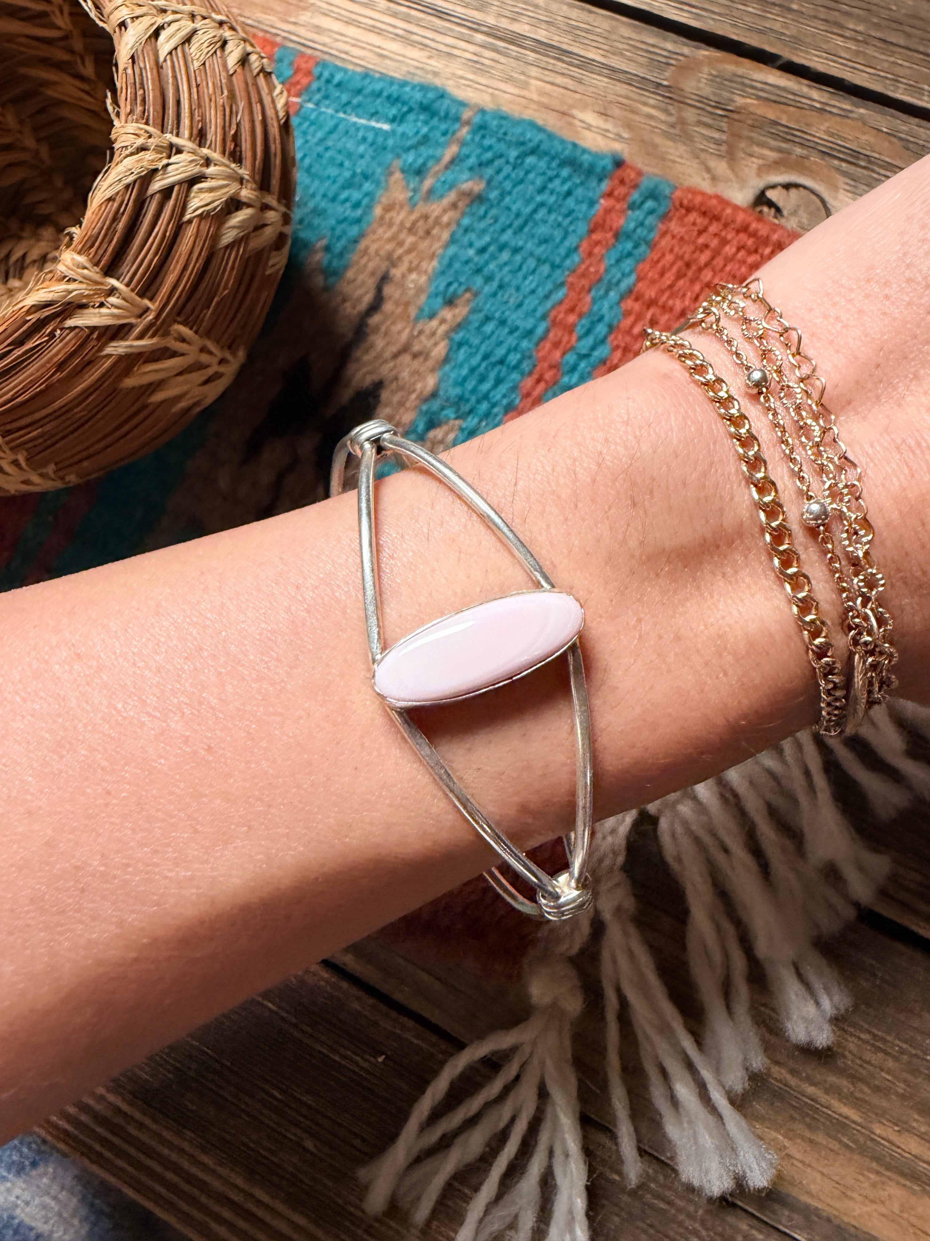 Handcrafted Queen Pink Conch & Sterling Silver Cuff Bracelet